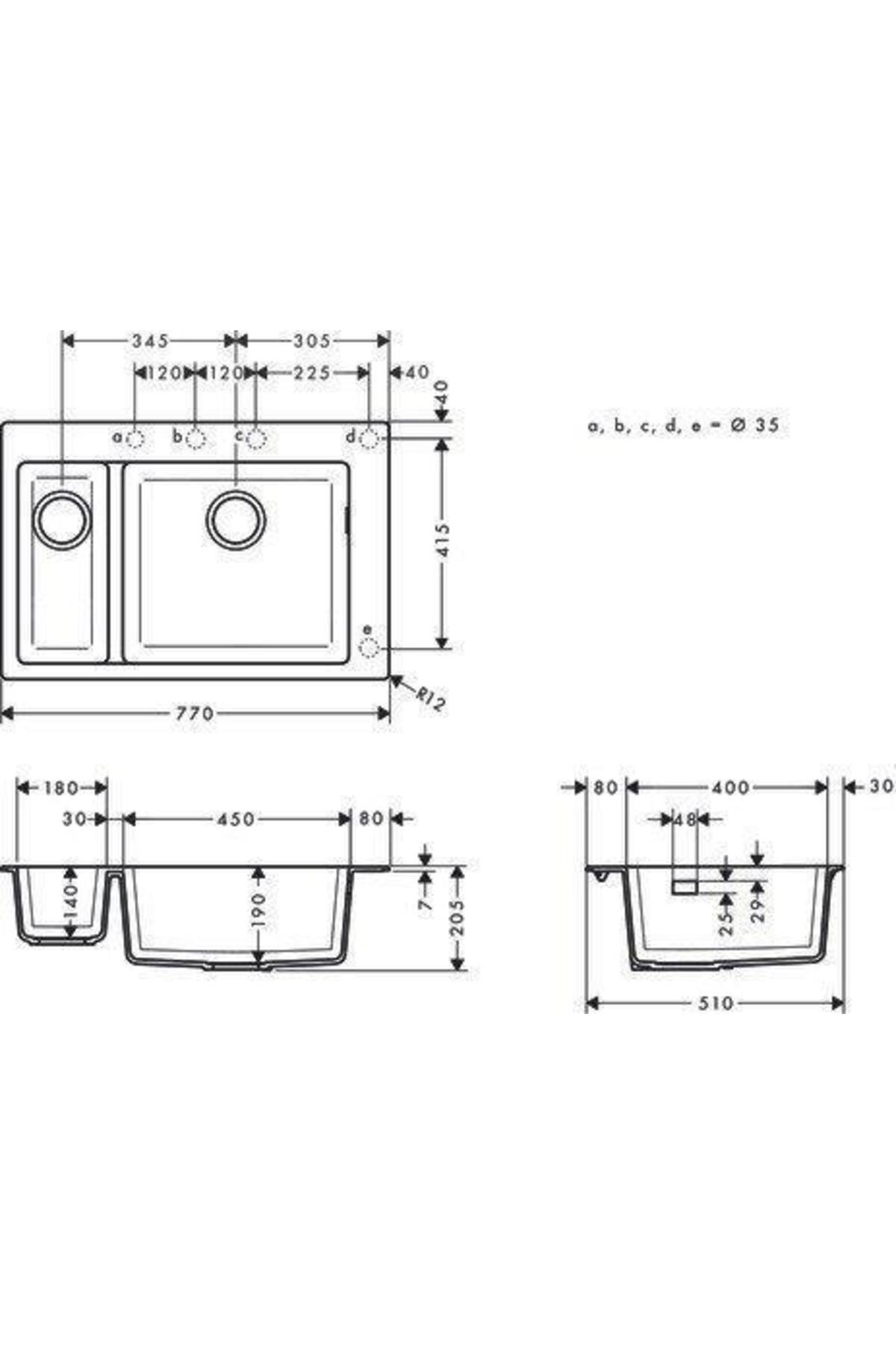 S510-F635 Ankastre Granit Eviye 180/450 Beton Grisi + Manuel Gider