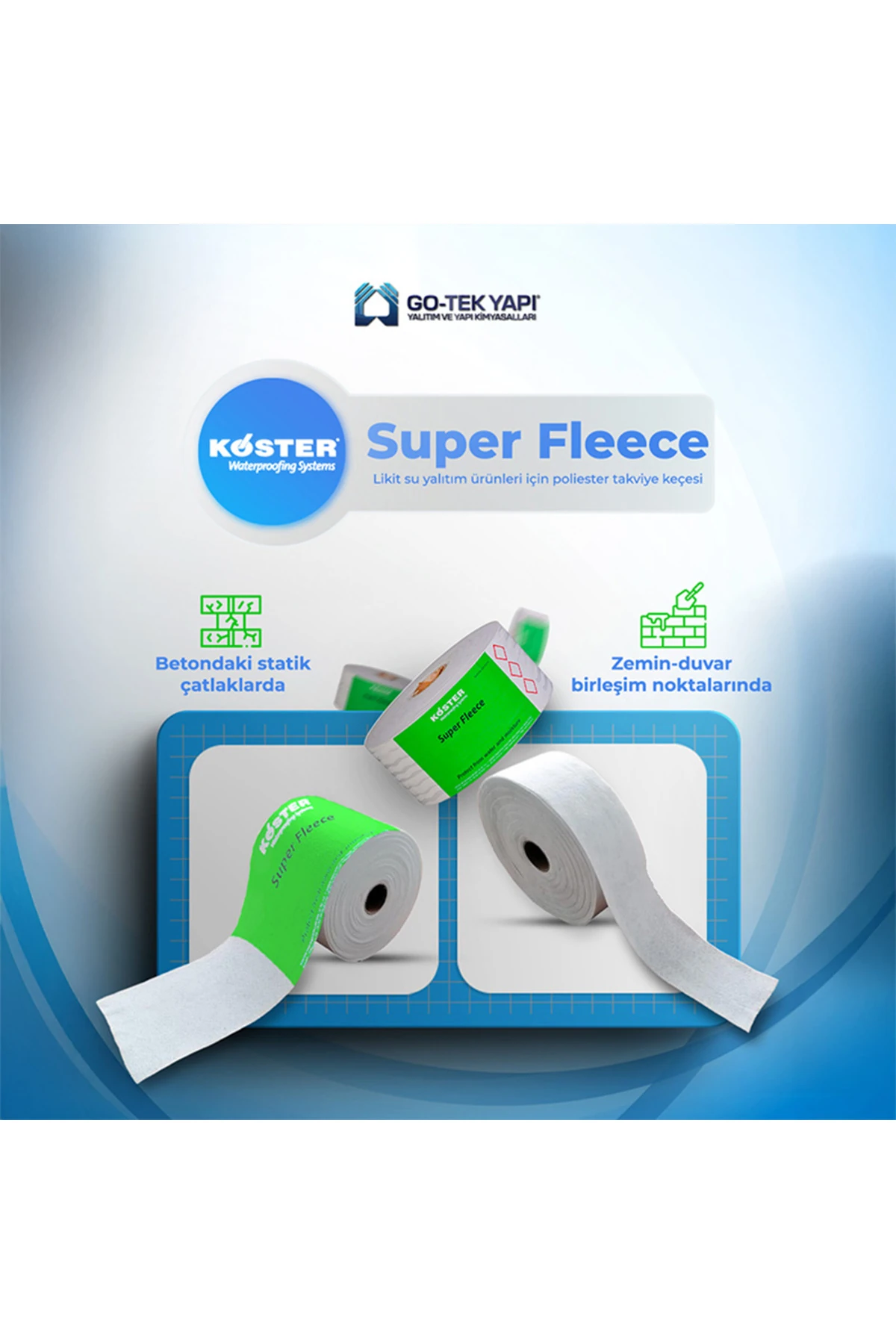 Super Fleece Likit Su Yalıtım Ürünleri Için Takviye Keçesi / 20cm X 50 Mt