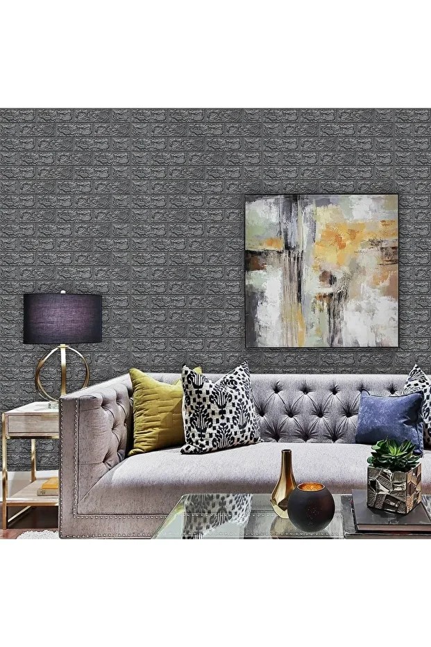 10 Adet 70x77cm (5,3m2)kendinden Yapışkanlı Oda Salon Ofis Gri Duvar Kağıdı Paneli Nw02