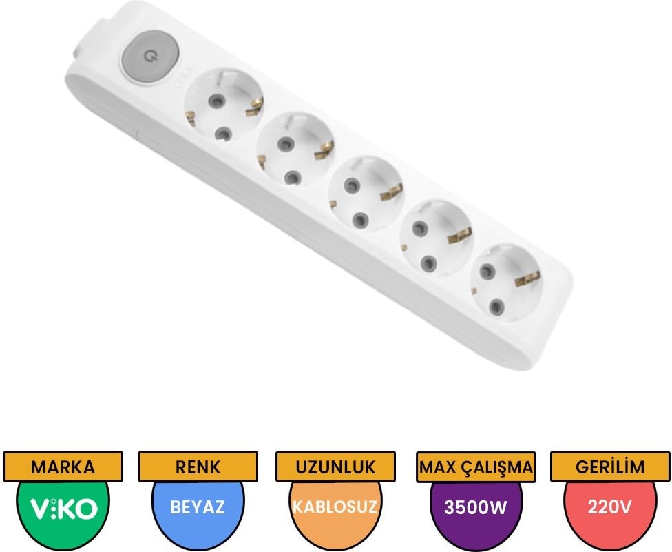 Klemensli Anahtarlı ve Topraklı 5'li Priz