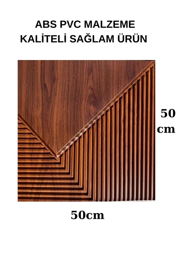 1m² (50cmx50cm 4 Adet) Kahverengi 3D ABS PVC Çizgili Desenli Dayanıklı Duvar Paneli Silinebilir