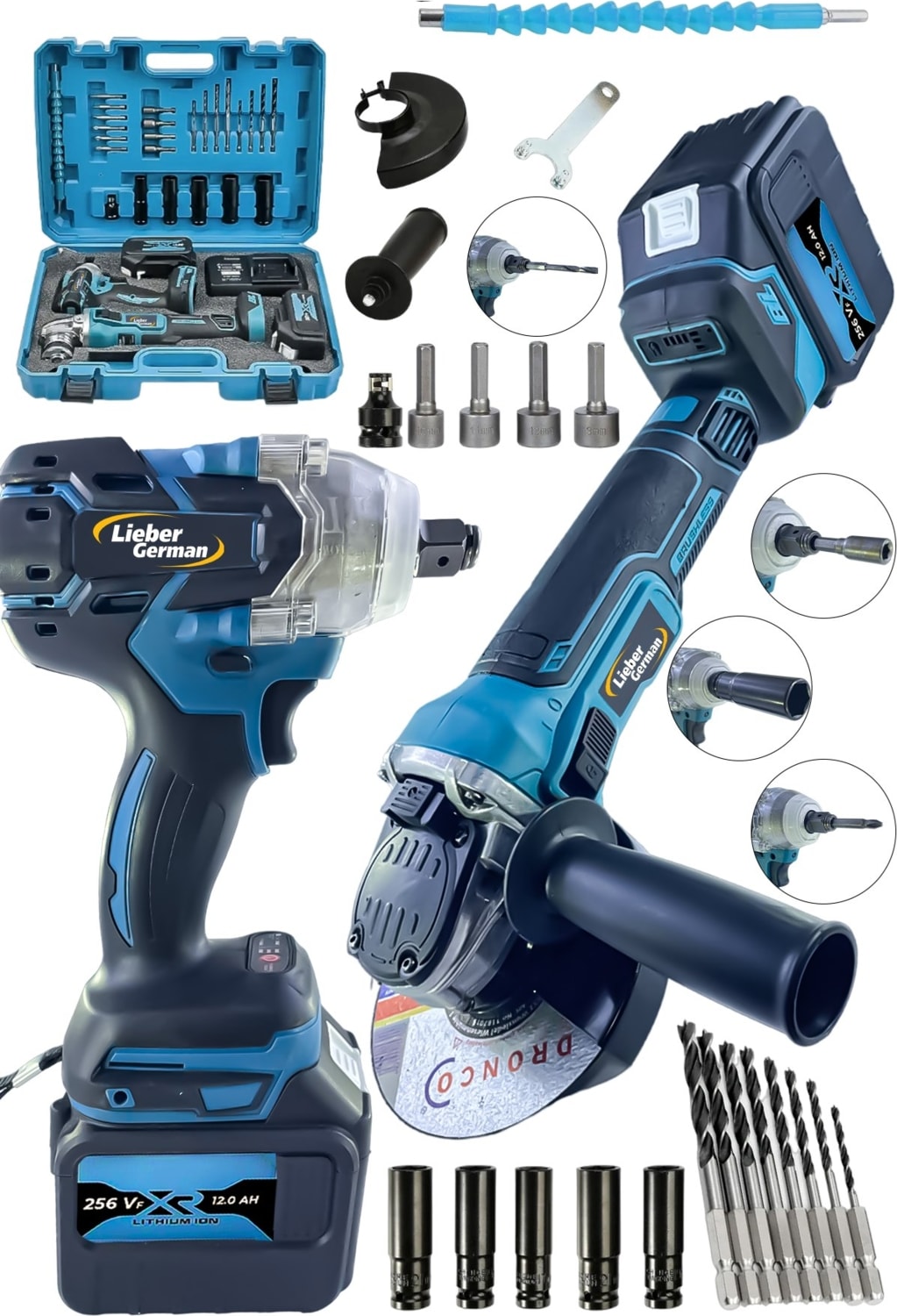 Full Set 256 Vf 20 Ah Kömürsüz Motor Akülü Şarjlı Taşlama ve Bijon Somun Sökme Sıkma Makinası