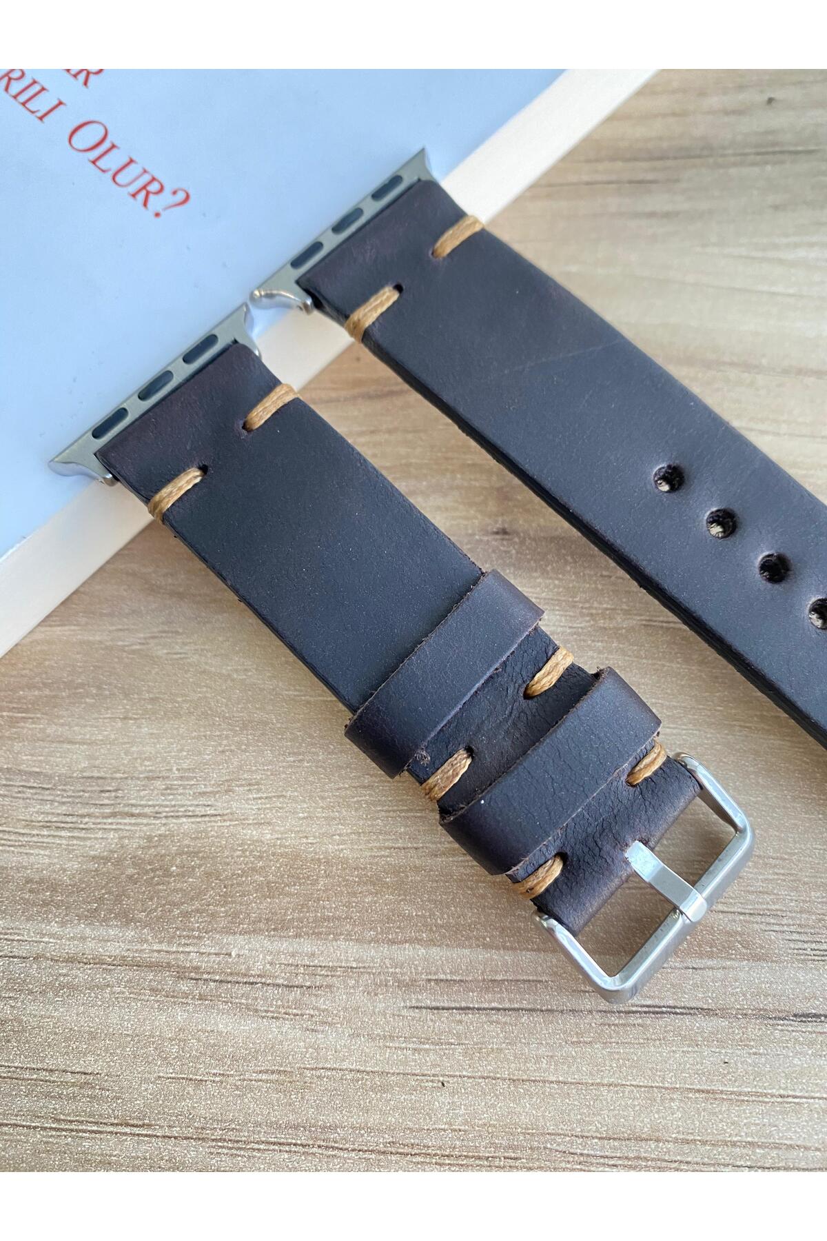Apple Watch 42mm-44mm-45mm ve 49mm Uyumlu Gerçek Deri Saat Kayışı. Akıllı Saat Kordonu.