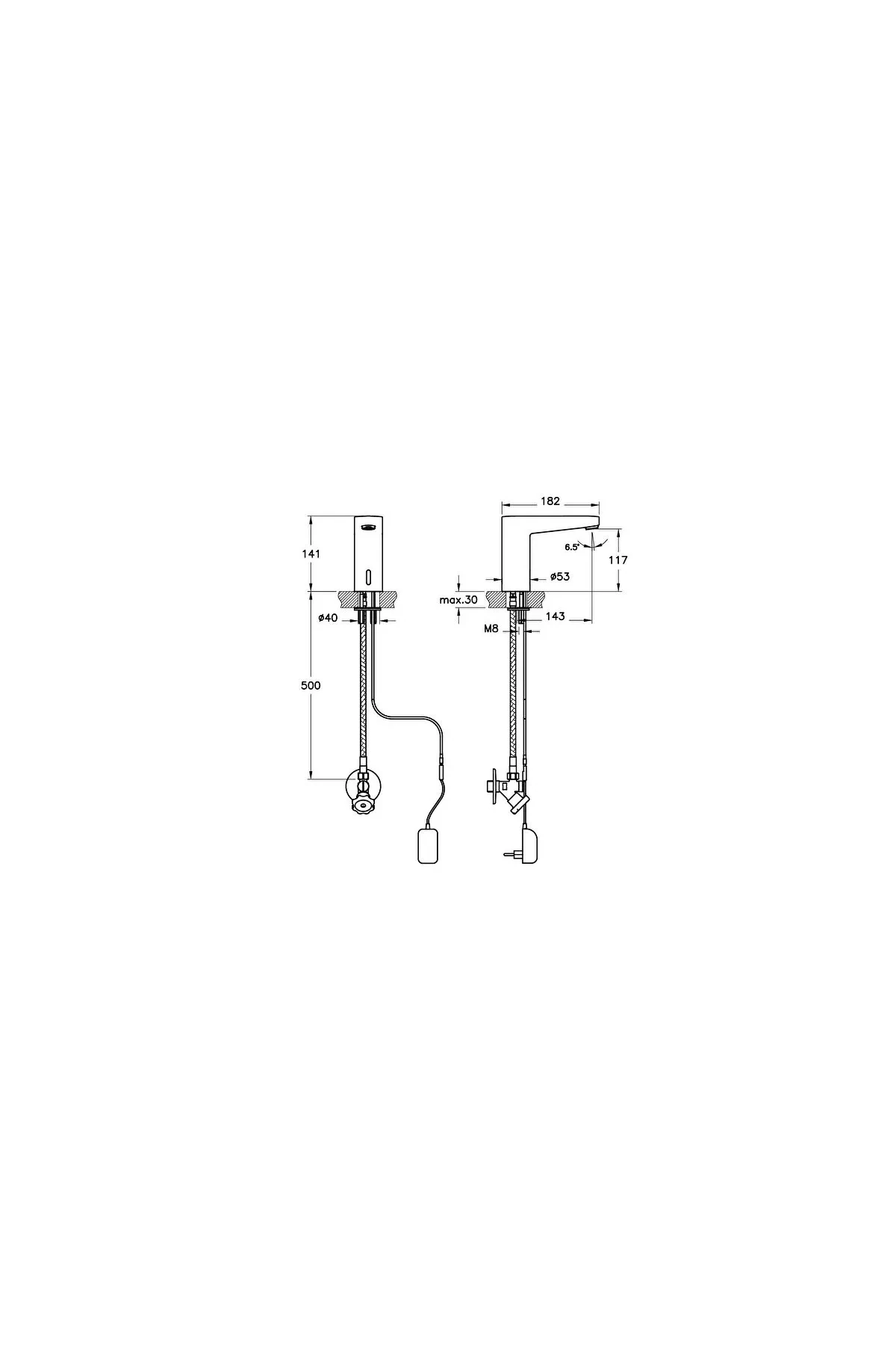 Lavabo Bataryası, Root Square, Temassız (Tek Su Girişli,Elektirikli) A47127