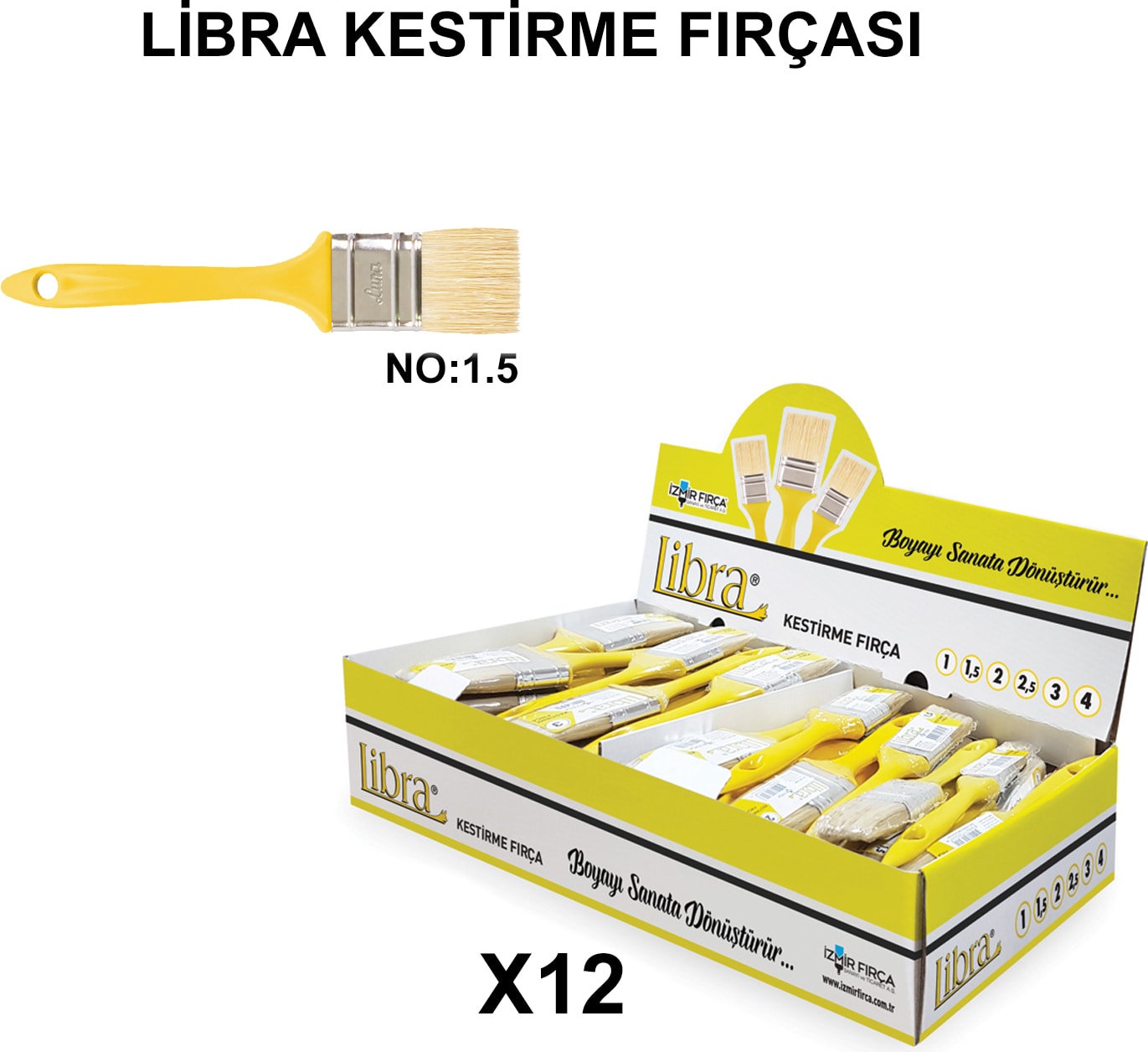 İZMİR FIRÇA Izmir Fırça Arge Toptan Libra Kestirme Fırçası No 1.5 - 12 Adet 003231