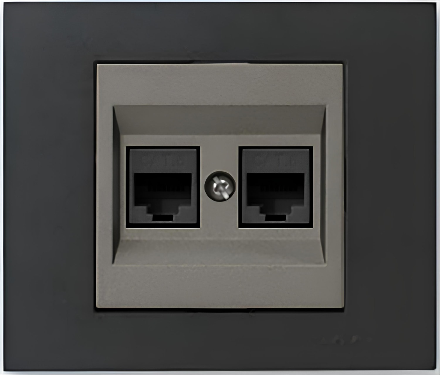 Grano Metalik Cat6 RJ45 Çift Jaklı Data Prizi Antrasit + Siyah Çerçeve