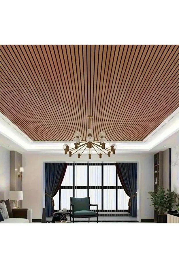 60cmx250cm 1 Adet Kahverengi 3D Yapışkanlı SXP Akustik Lambiri Desenli Duvar Paneli Kağıdı 3115-1