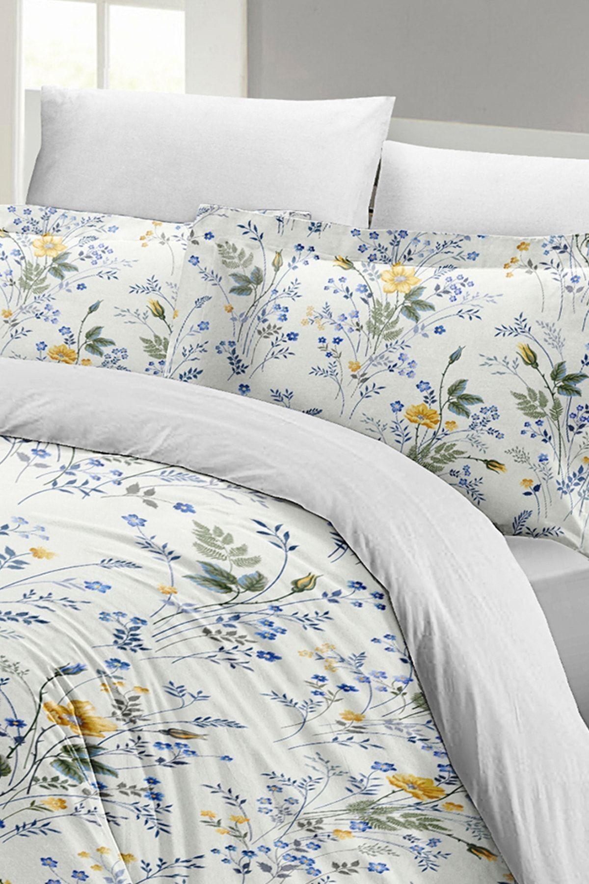 Kıng Sıze Spring Floral Luxury Çift Kişilik Pamuk Saten Nevresim Takımı 220x240cm