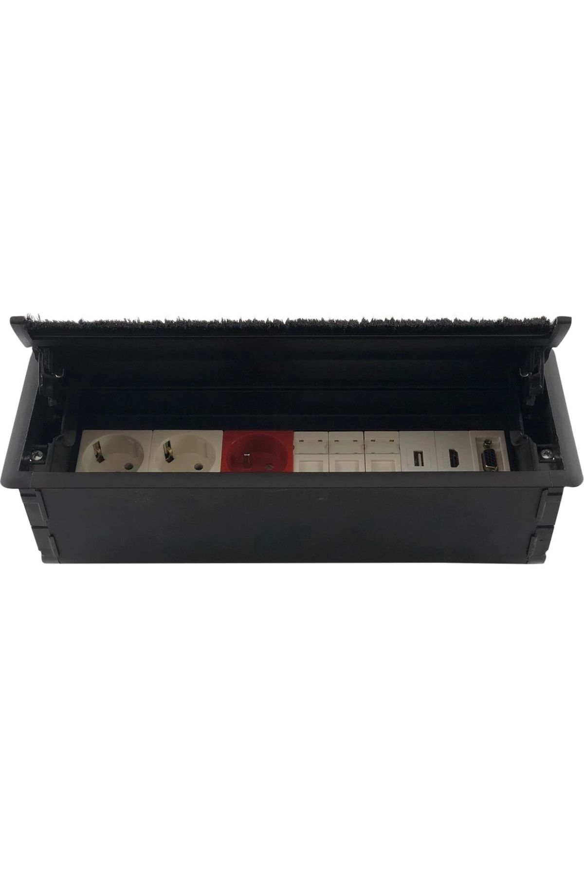 16 Modül Kapaklı Masa Üstü Priz Kutusu Fırçalı Boş Siyah Renk