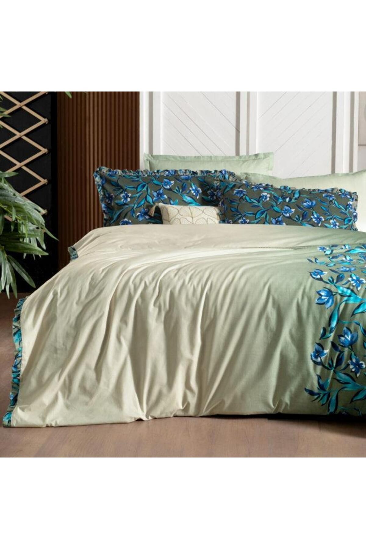 Ayder King Size %100 Pamuk Çift Taraflı Nevresim Takımı Yeşil