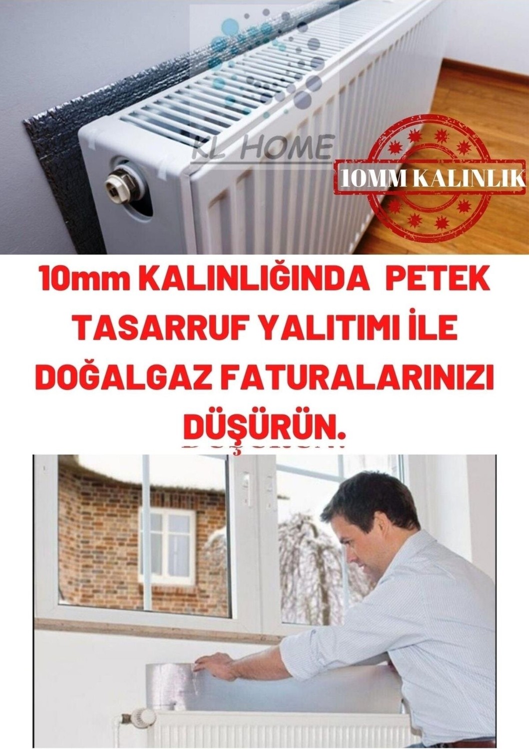 4 Adet 10MM Kalınlık Tasarruf Için Kalorifer Petek Arkası Isı Yalıtım Levhası - Doğalgaz Faturan Düşür