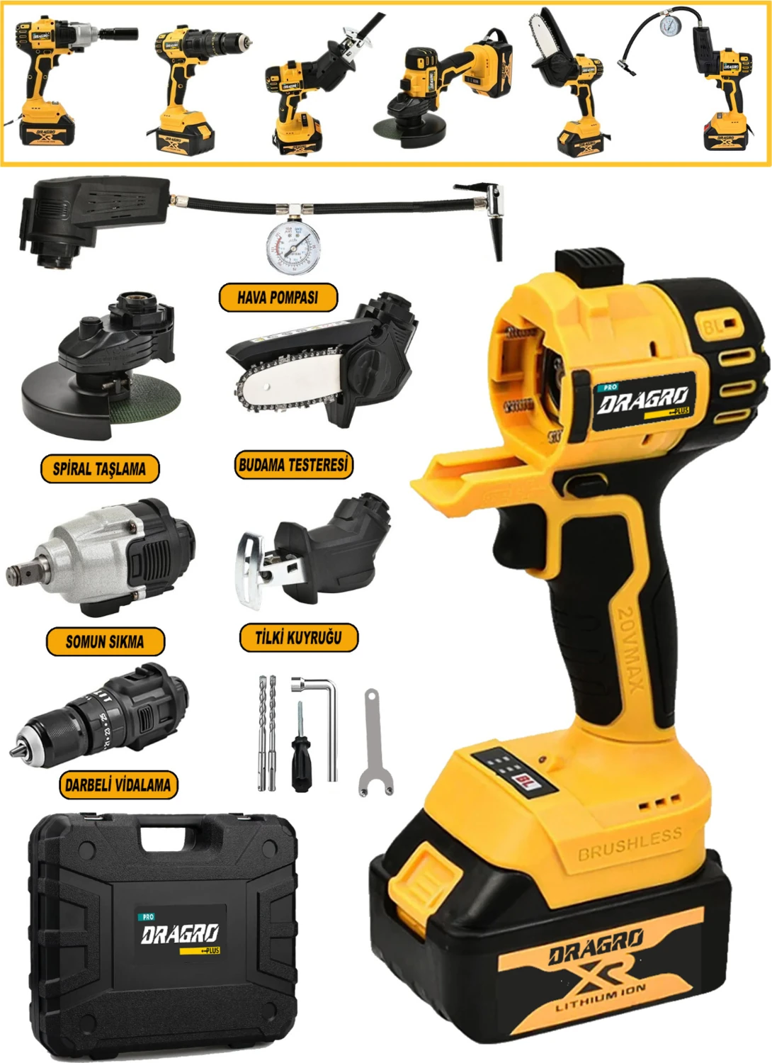 Alman Süper 6'lı Set Taşlama Somun Sıkma Tilki Kuyruğu Dal Budama Akülü Vidalama Hava Pompası