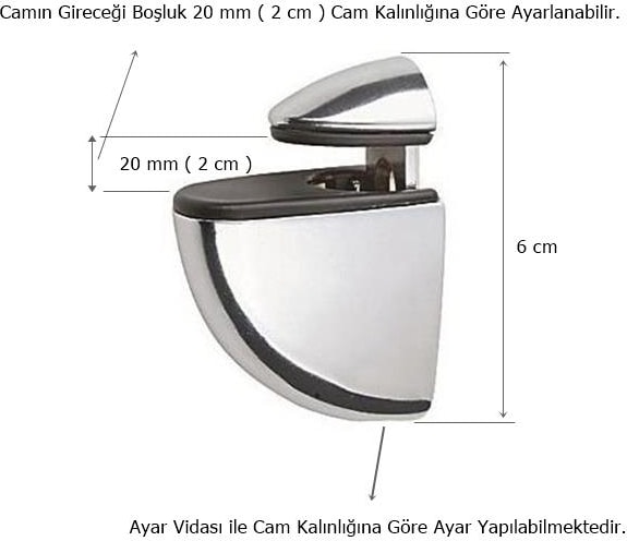 20 Adet Pelikan Cam Raf Tutucu Etejer Parlak Krom Metal Kırılmaz