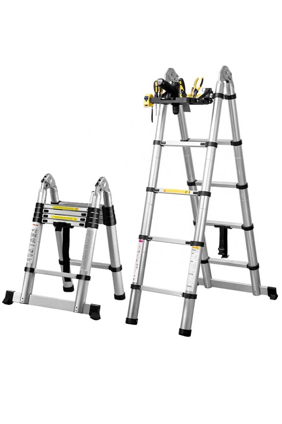 Alüminyum Çift Yönlü Teleskopik Merdiven | 9+9 Basamak - 5.6 Metre