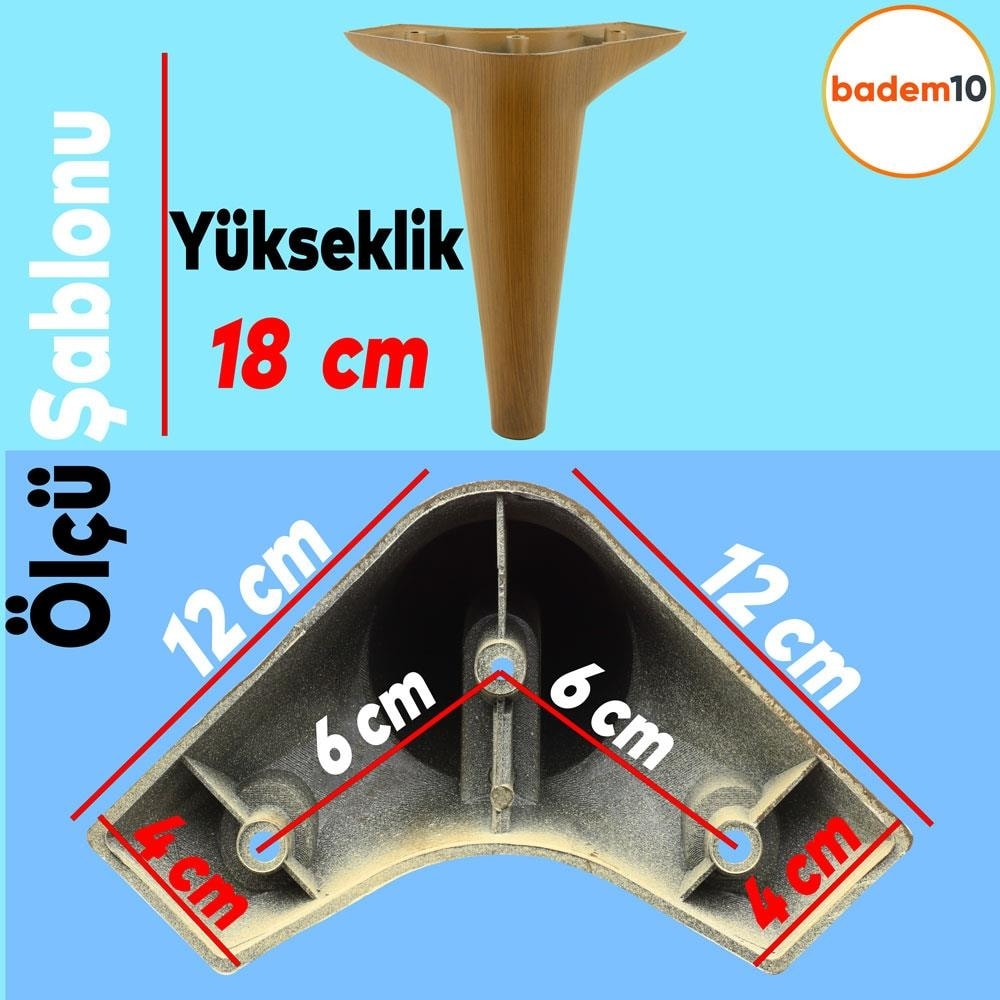 Mobilya Kanepe Sehpa Tv Ünitesi Koltuk Ayağı 18 cm Kahverengi Ahşap Desenli Baza Ayak 4 Adet