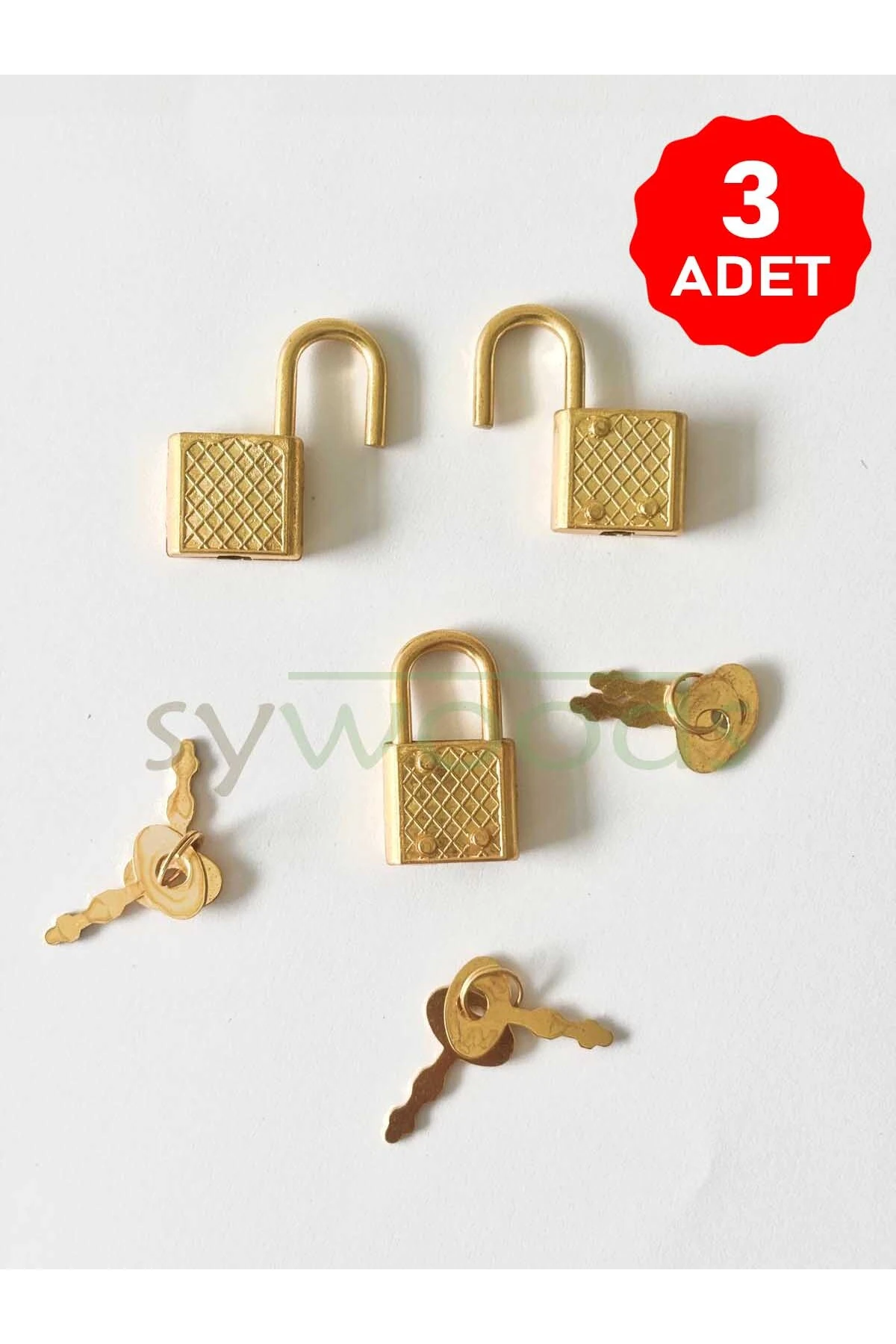 Metal Küçük Asma Kilit Dekor 3 Adet Sarı Renk