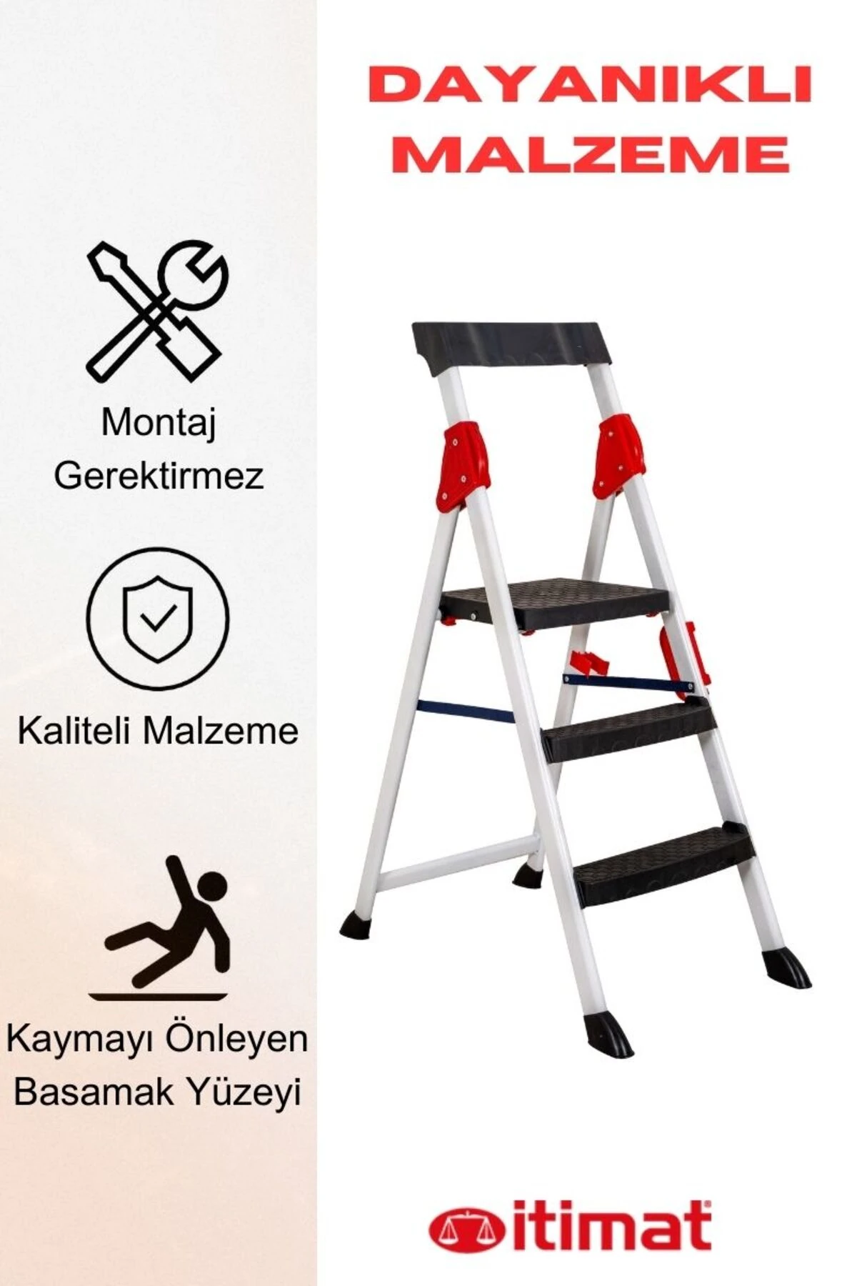 Extreme Kaliteli 2+1 Plastik Basamaklı Merdiven Hafif, Kolay Taşınabilir Ev Tipi, Mutfak ve İş