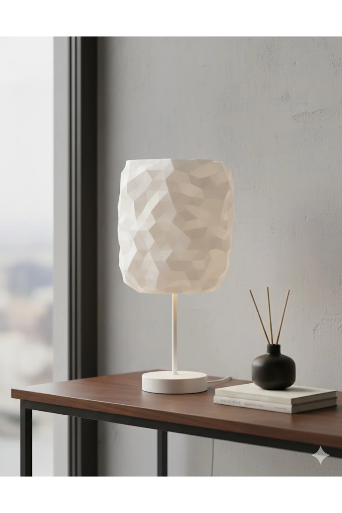 Geometrik Prizma Abajur - 40 cm Metal ayaklı Lambader, Masa Lambası