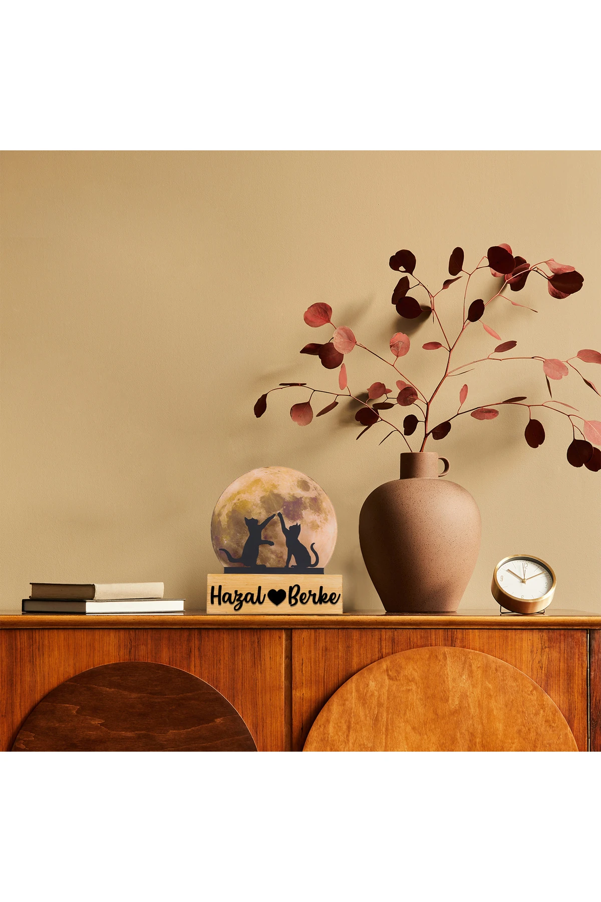 Led Işıklı Pleksi Dolunay Kişiselleştirilebilir Dekoratif Biblo Harvey Kediler Anahtar Askılığı