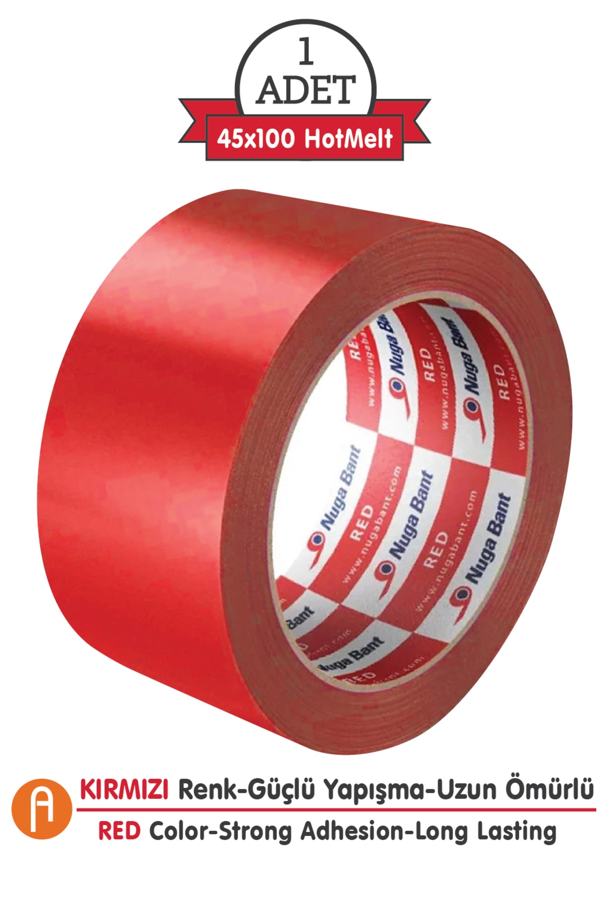 NUGA Kırmızı Hotmelt Yapışkanlı Koli Bandı 45x100 - Güçlü, Dayanıklı Ve Hızlı Yapışan Ambalaj Bandı