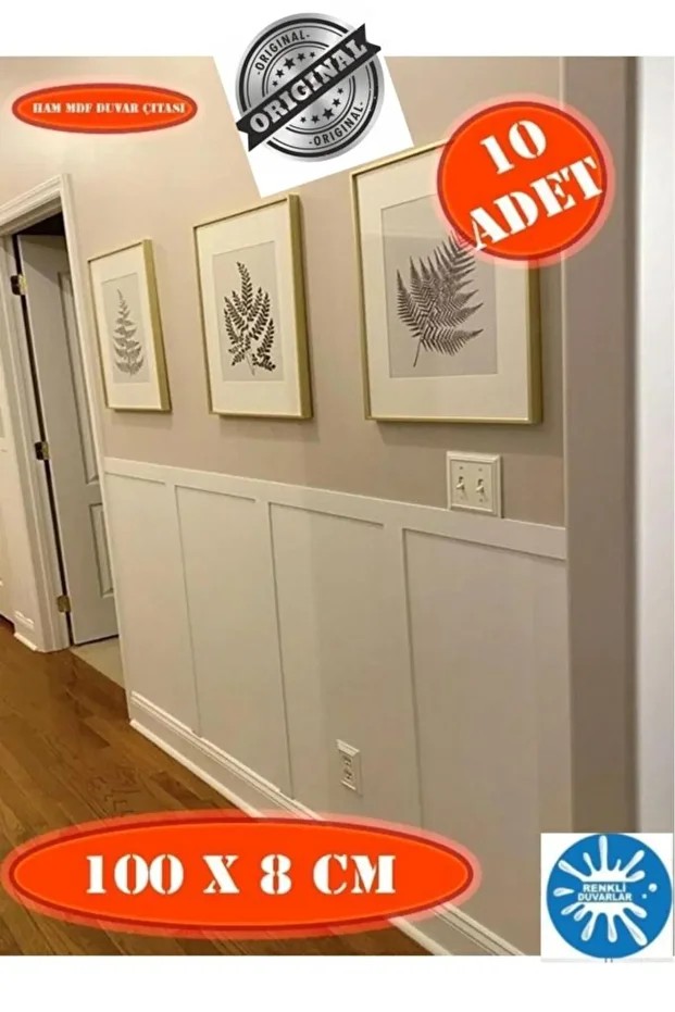 10 Adet  8x100 Cm Iskandinav Duvar Çıtası Ham Mdf Boyanabilir Çocuk Odası Dekorasyon Duvar Çıtası