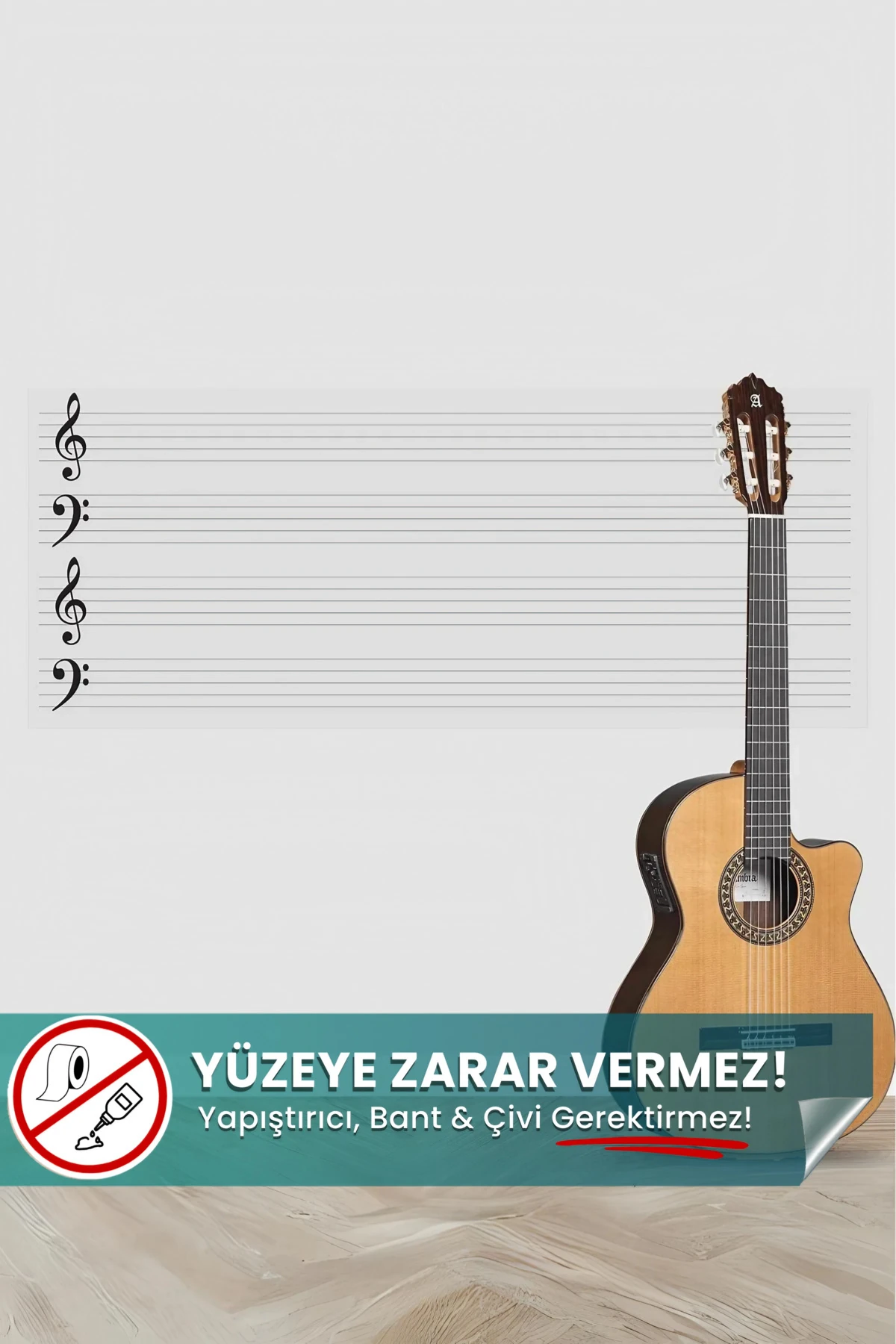 Sol Fa Anahtarlı Porteli, Nota Çizgili, Duvara Yapışan Yazı Tahtası, Statik Sihirli Akıllı Kağıt