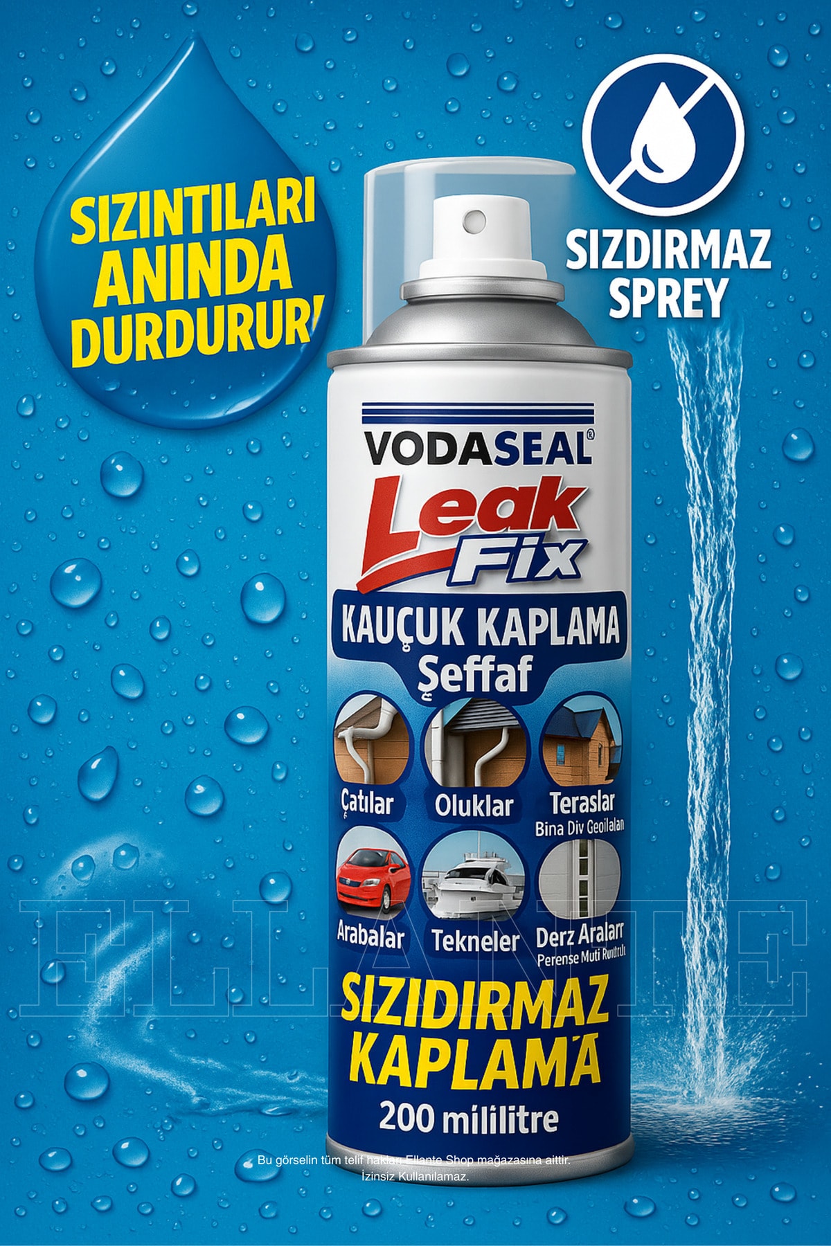 VODASEAL Leak Fix Şeffaf Kauçuk Kaplama Sprey 200 ml – Sızdırmaz Kaplama, Suya Dayanıklı,