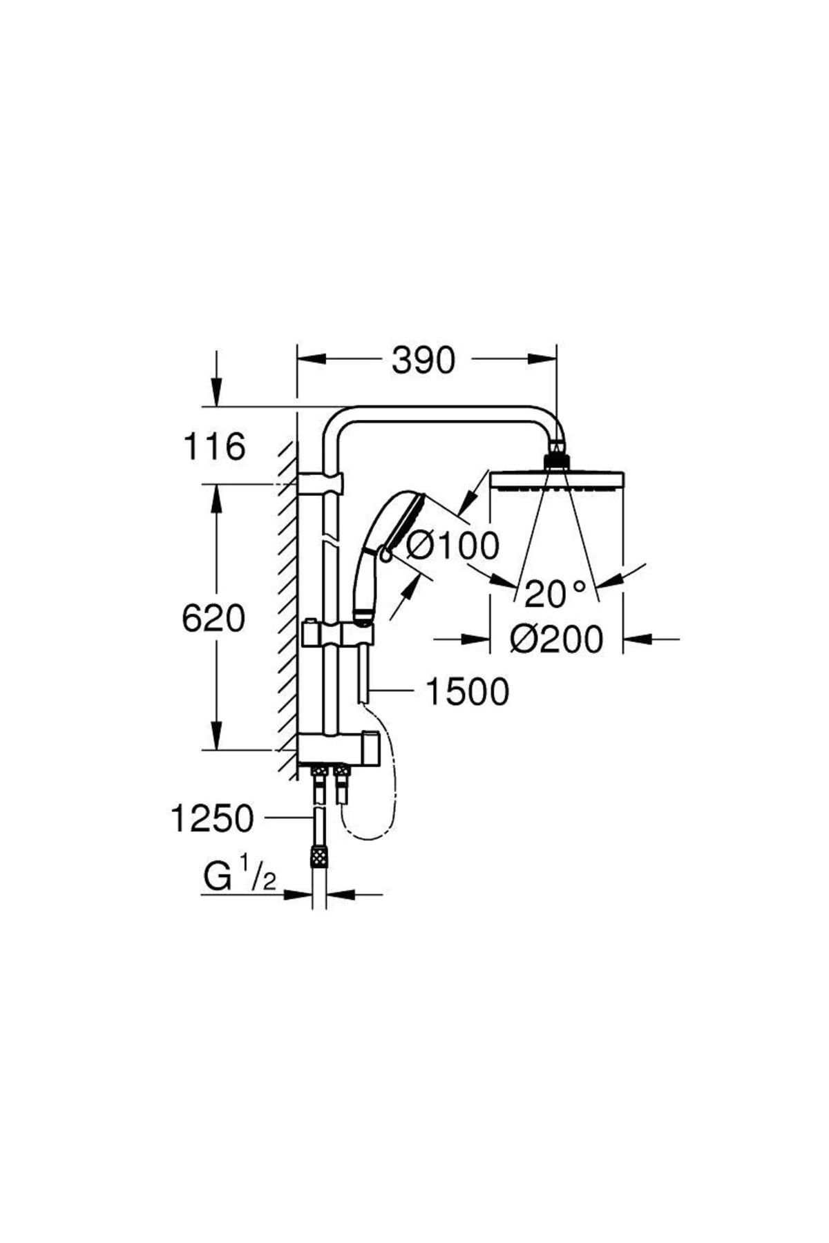 New Tempesta Rustic System 200 Duvar Bağlantılı, Divertörlü Duş Sistemi-27399002