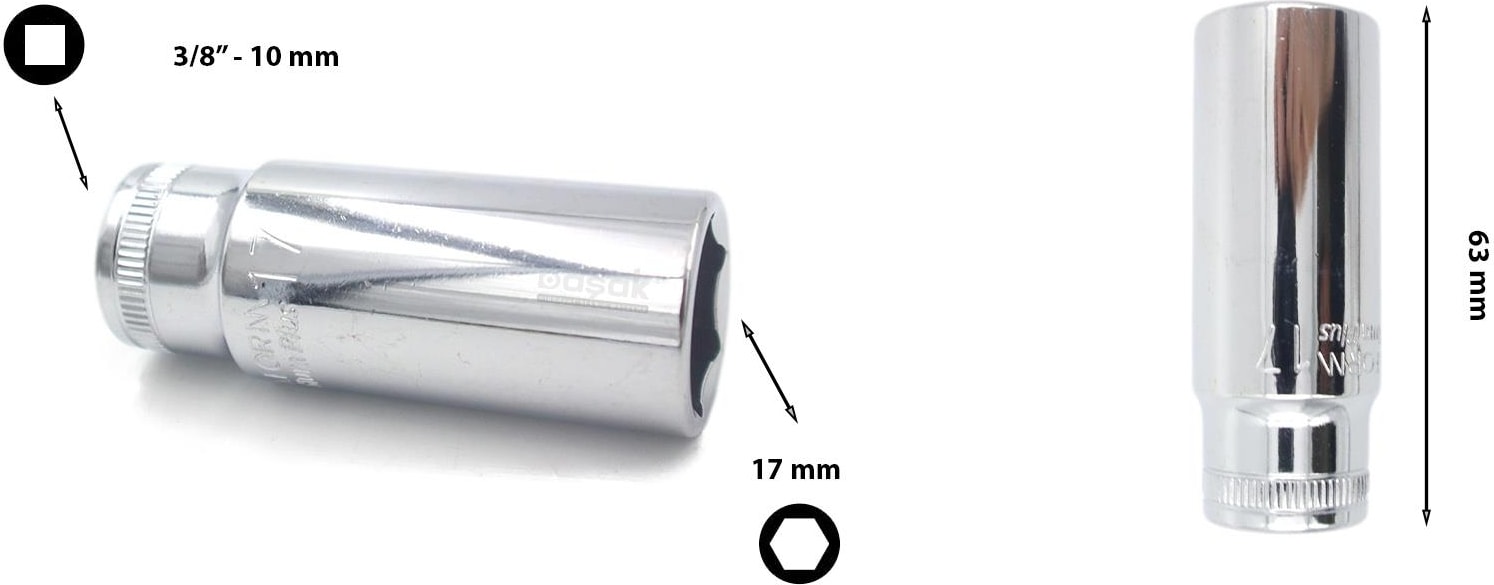 17 mm 3/8” 6 Köşe Derin Lokma Anahtar C14-H17