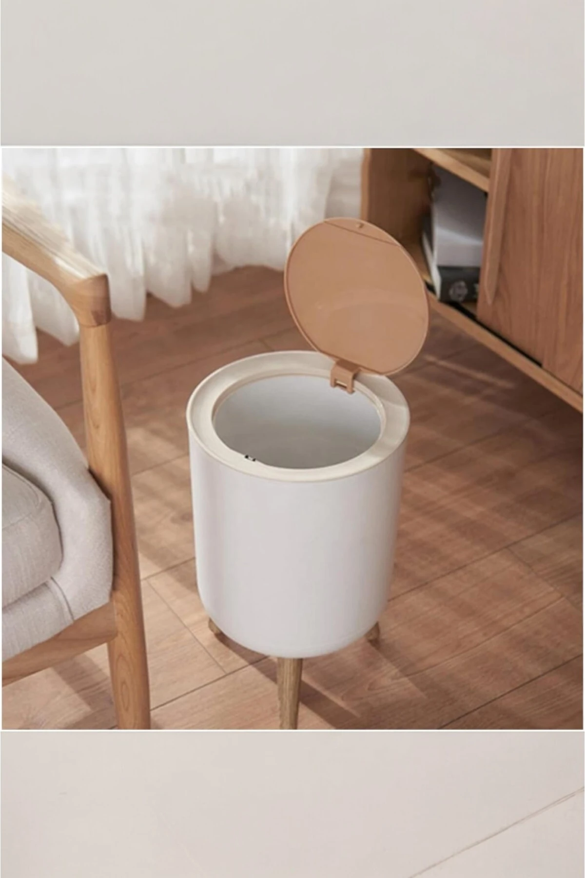 Click Kapaklı Ahşap Desenli Kaydırmaz Tabanlı Büyük Boy Çöp Kovası Shn-1197 Fma010015