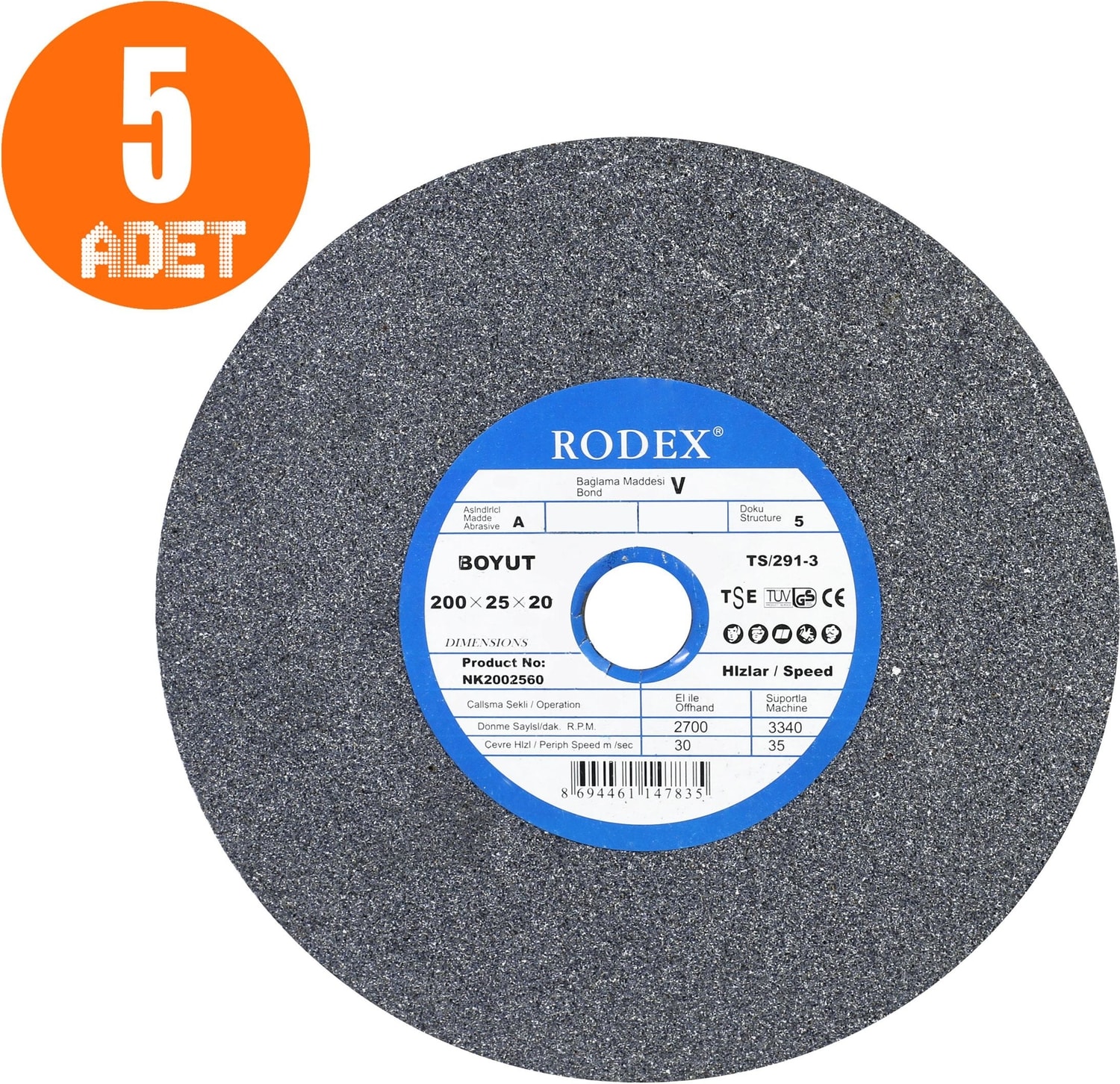 Taşlama Bıçak Bileme Taşı Taş Motoru 200X25X20 mm 60 Kum 5'li