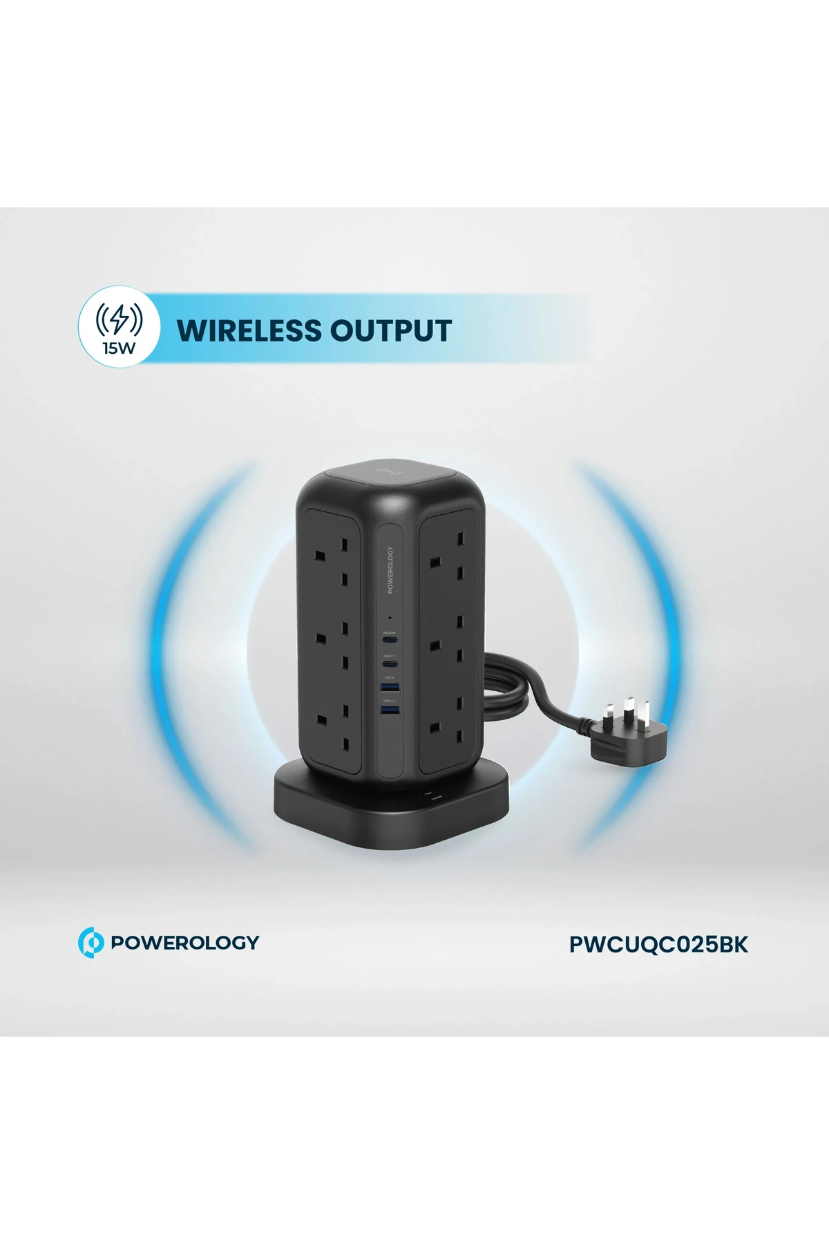 12 Prizli GaN Kule Tipi Çoklu Priz USB ve Kablosuz Şarj