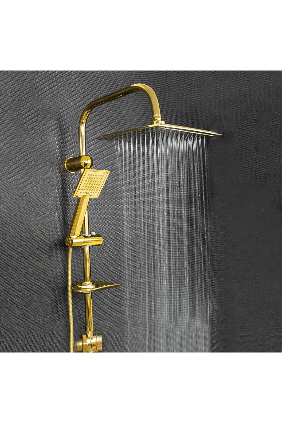 Dayanıklı Gold Kare Robot Tepe Duş Seti Shower Banyo Başlığı Takımı Başlık Sistemi Gold Altın