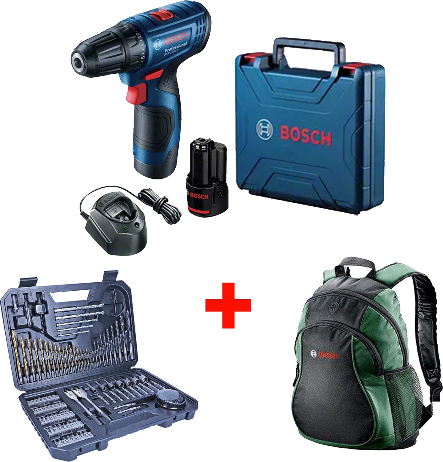 BOSCH Professional GSR 120-LI Akülü Delme Vidalama +  Sırt Çantası +  V-Line 103 Parça Karışık Aksesuar Seti