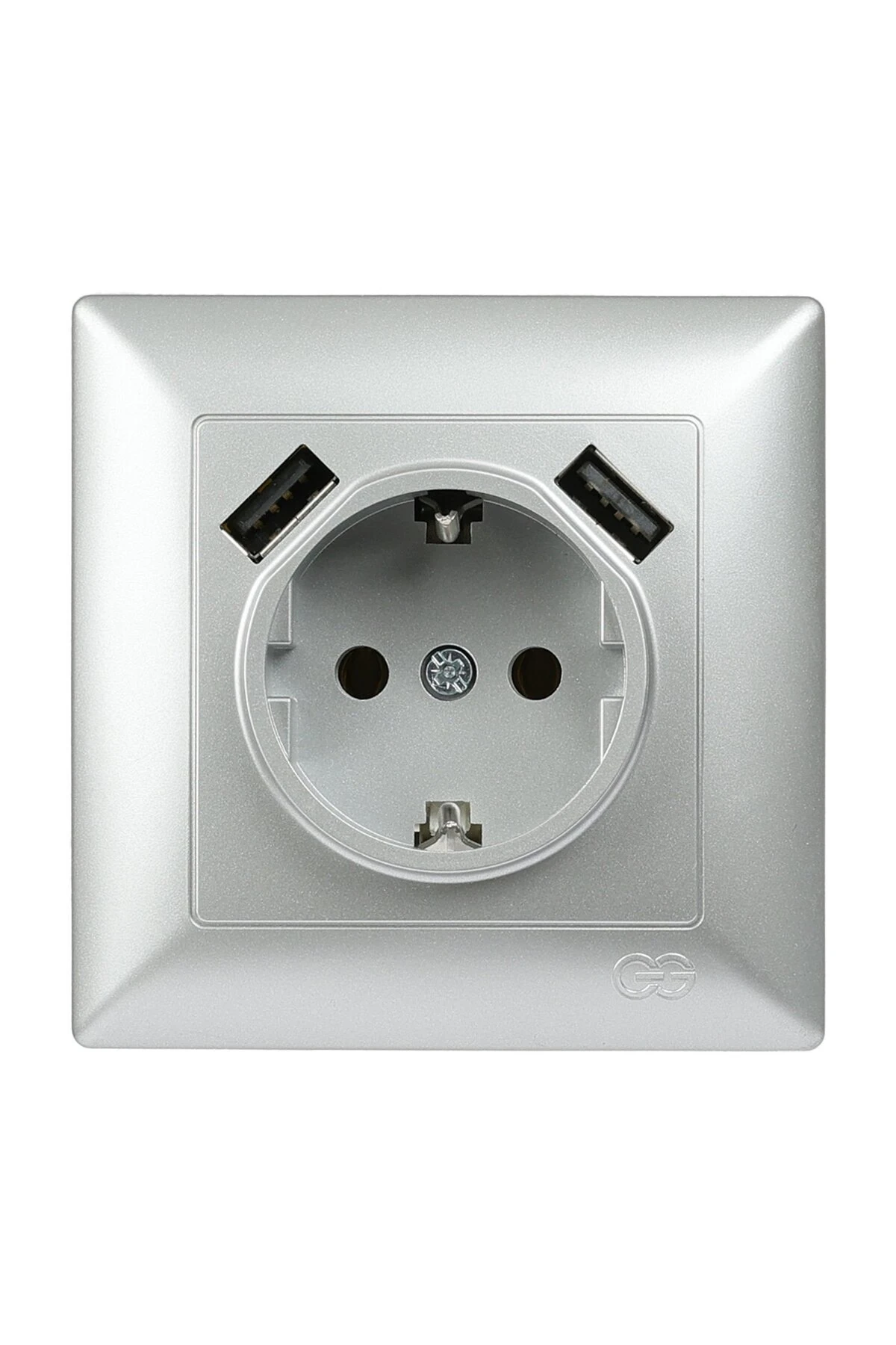 Visage 2 USB Çıkışlı Çocuk Korumalı Topraklı Priz, 5V, 2.4A, Gümüş