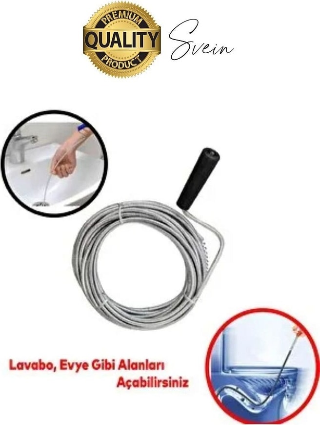 Premium 15 Metre Tıkanıklık Kanal Açma Klozet Gider Açıcı Boru Temizleme Spiral Tel Susta Manuel Uç