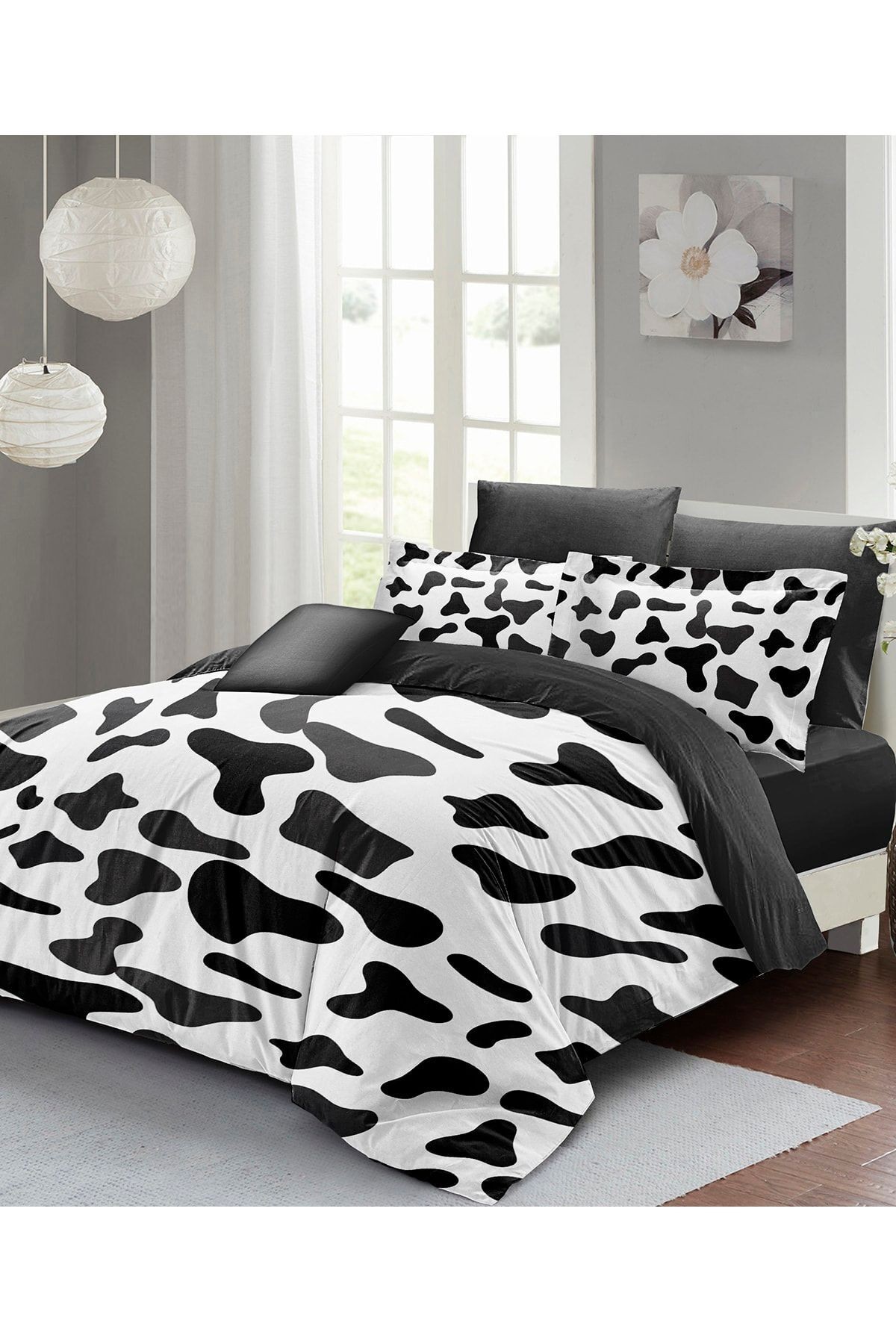 Cow 3D Pamuk Saten Çift Kişilik Nevresim Takımı