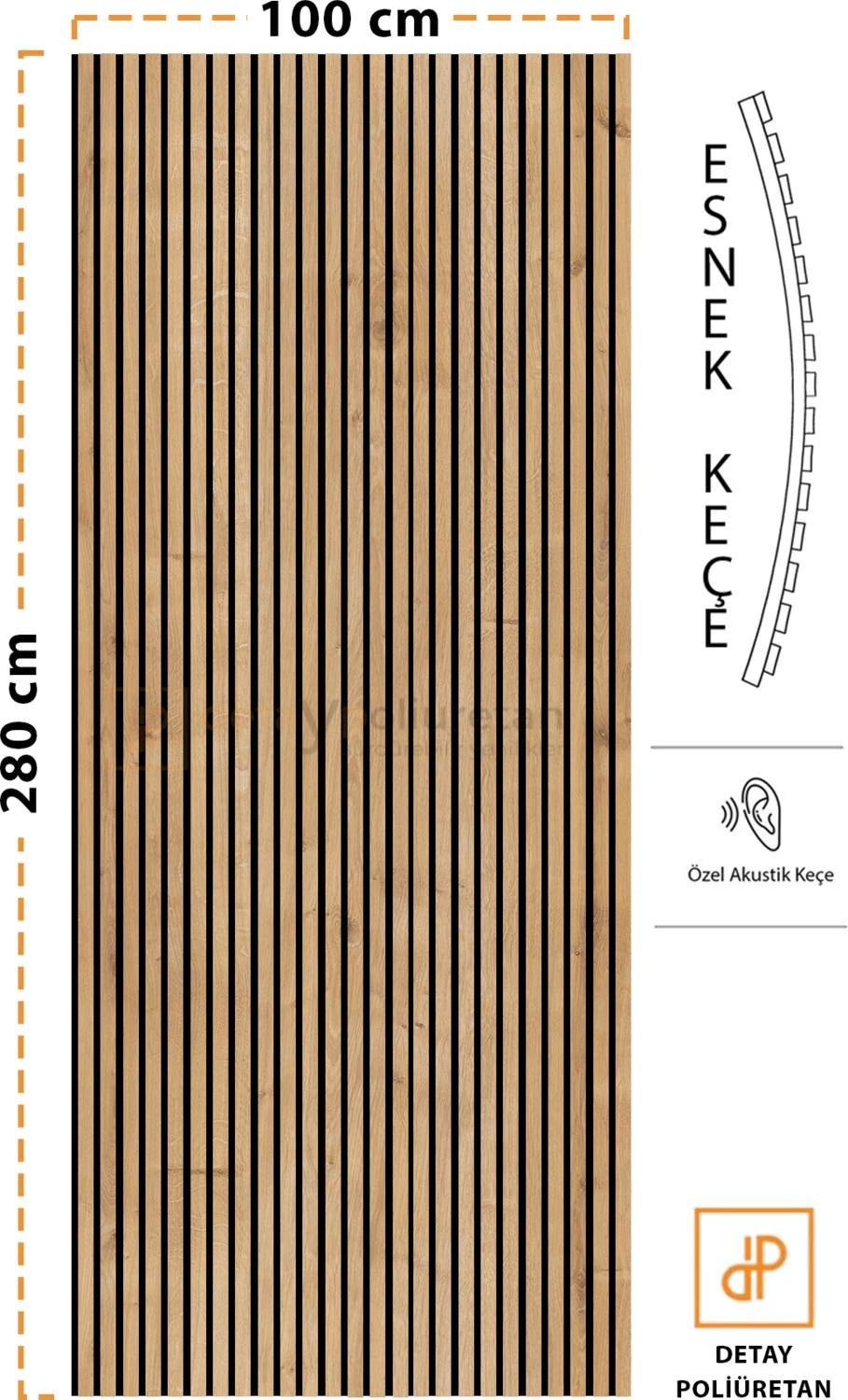 Mdf Ahşap Akustik Duvar Paneli 100 x 280 cm ( Safir Meşe )