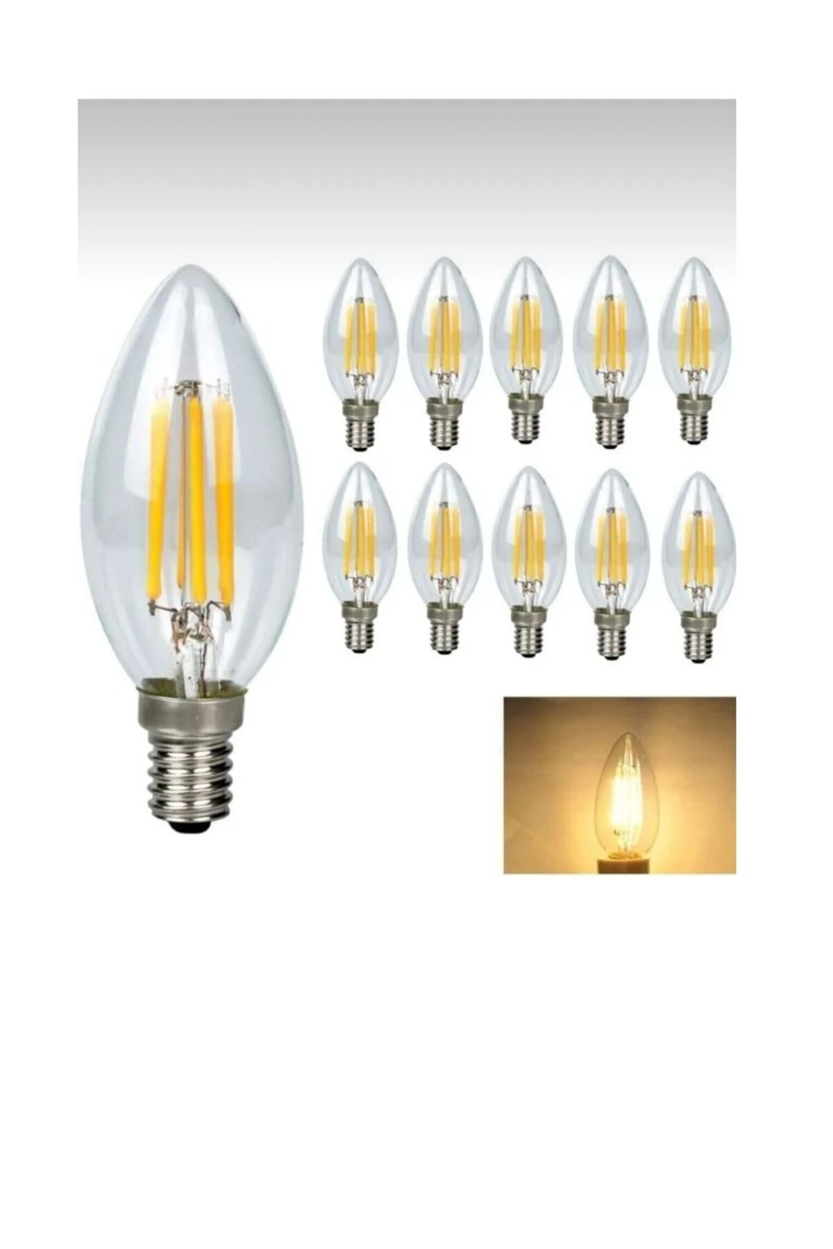 10 Adet Gün Işığı Renk Düz Buji Ampul E14 Duy