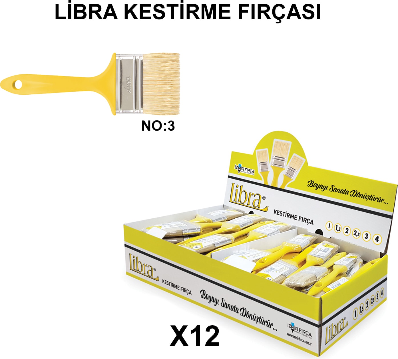 Izmir Fırça Arge Toptan Libra Kestirme Fırçası No 3 - 12 Adet 003262