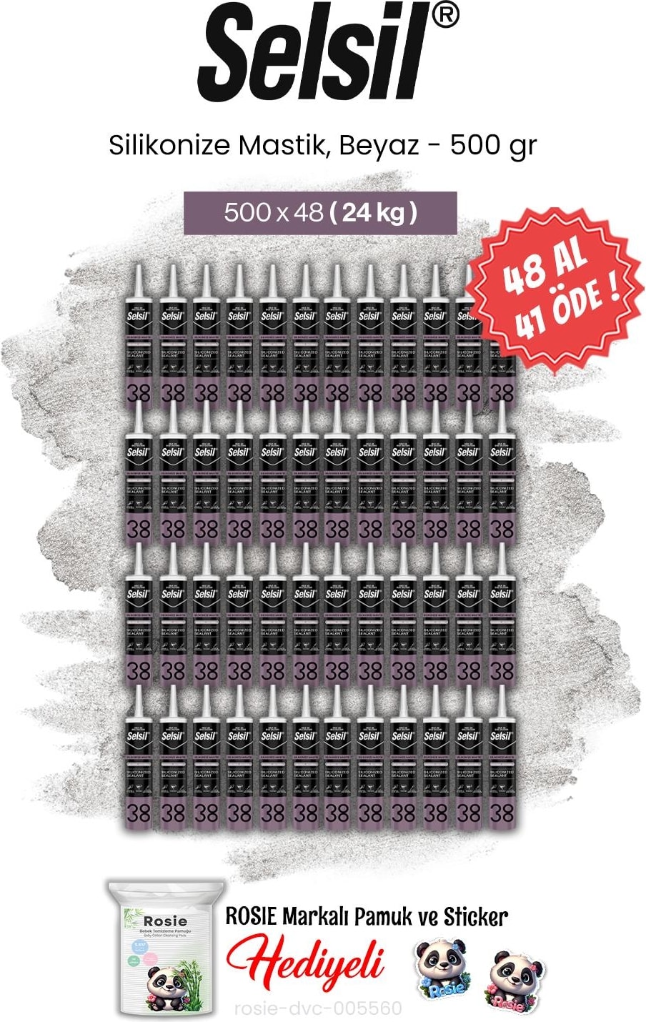 48 Al 41 Öde, 500 gr Silikonize Mastik, Beyaz ve Rosie Pamuk