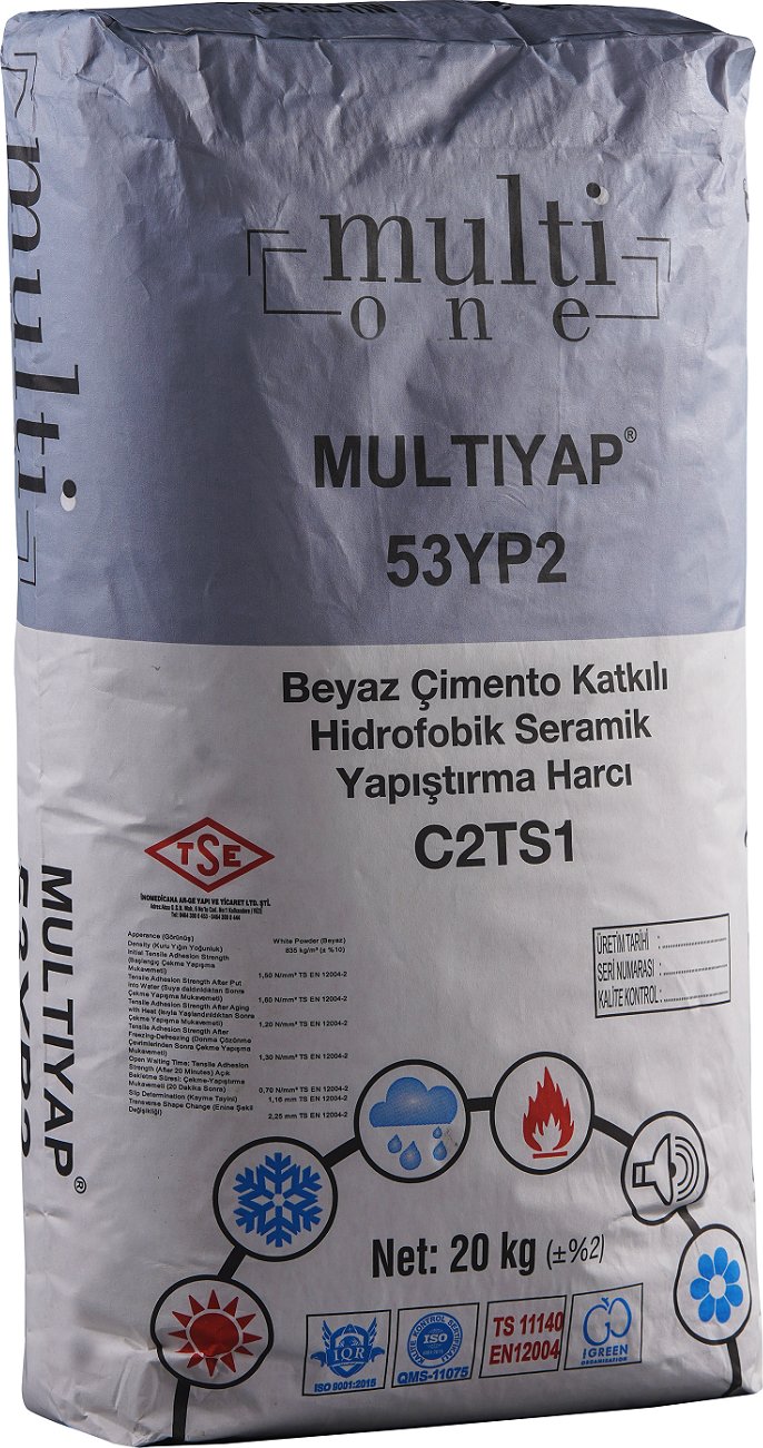 MULTIYAP - 20kg - C2TS1 - Su Yalıtımlı Seramik Yapıştırma Harcı, Beyaz Renkli, Güçlü Tutuş