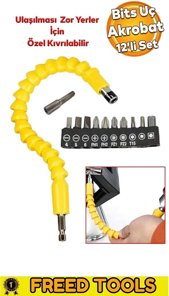 Esnek Matkap Ucu Şaft Uzatma Aparatı Bits Bükülebilir Akrobat Tornavida Vidalama Eklentisi 300 mm