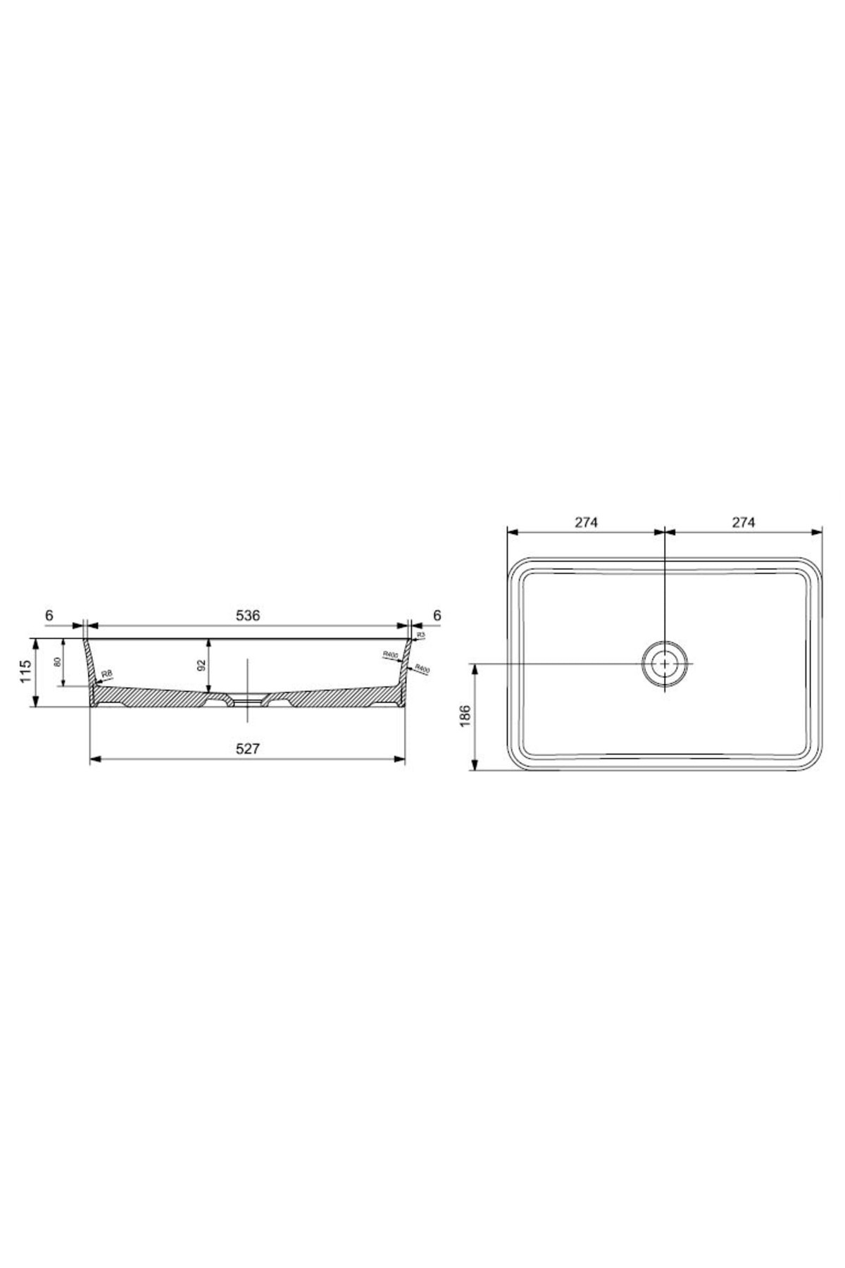 Slim Line Dikdörtgen Lavabo 55x38 Cm Beyaz 1476-001-0125