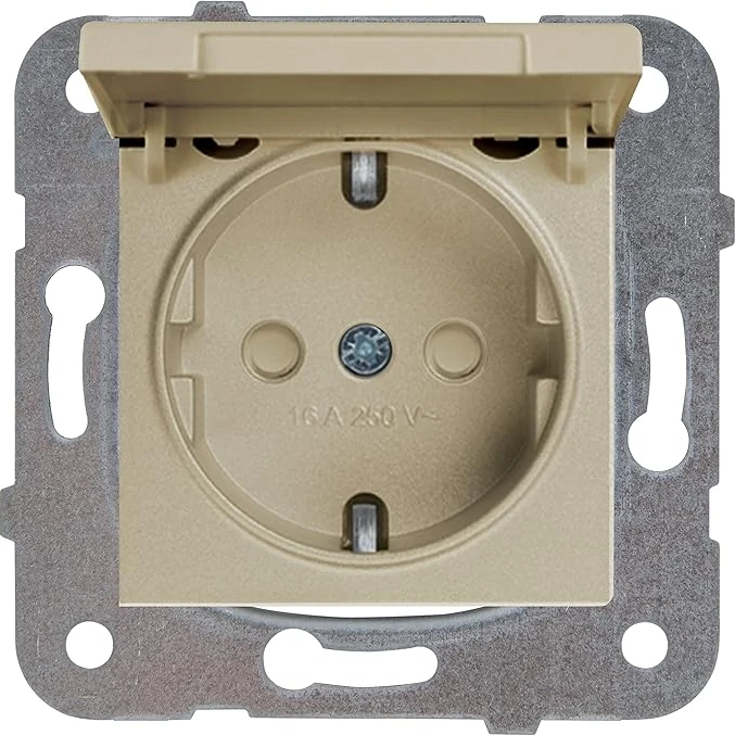 Novella Bronz Kapakli Toprakli Priz Mekanizma+Düğme Kapak Çabuk Bağlanti Çarpma Karşıtı Çocuk Korumalı