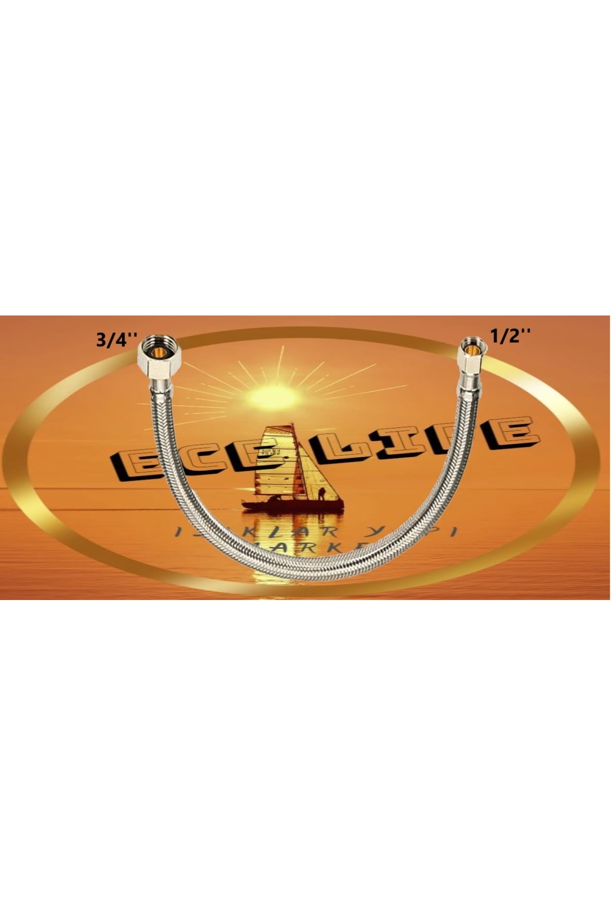 Flex Spiral Boru -Paslanmaz -Kalın -Çelik Tel örgü -Temiz Su Hortumu 3/4 - 1/2 -70cm