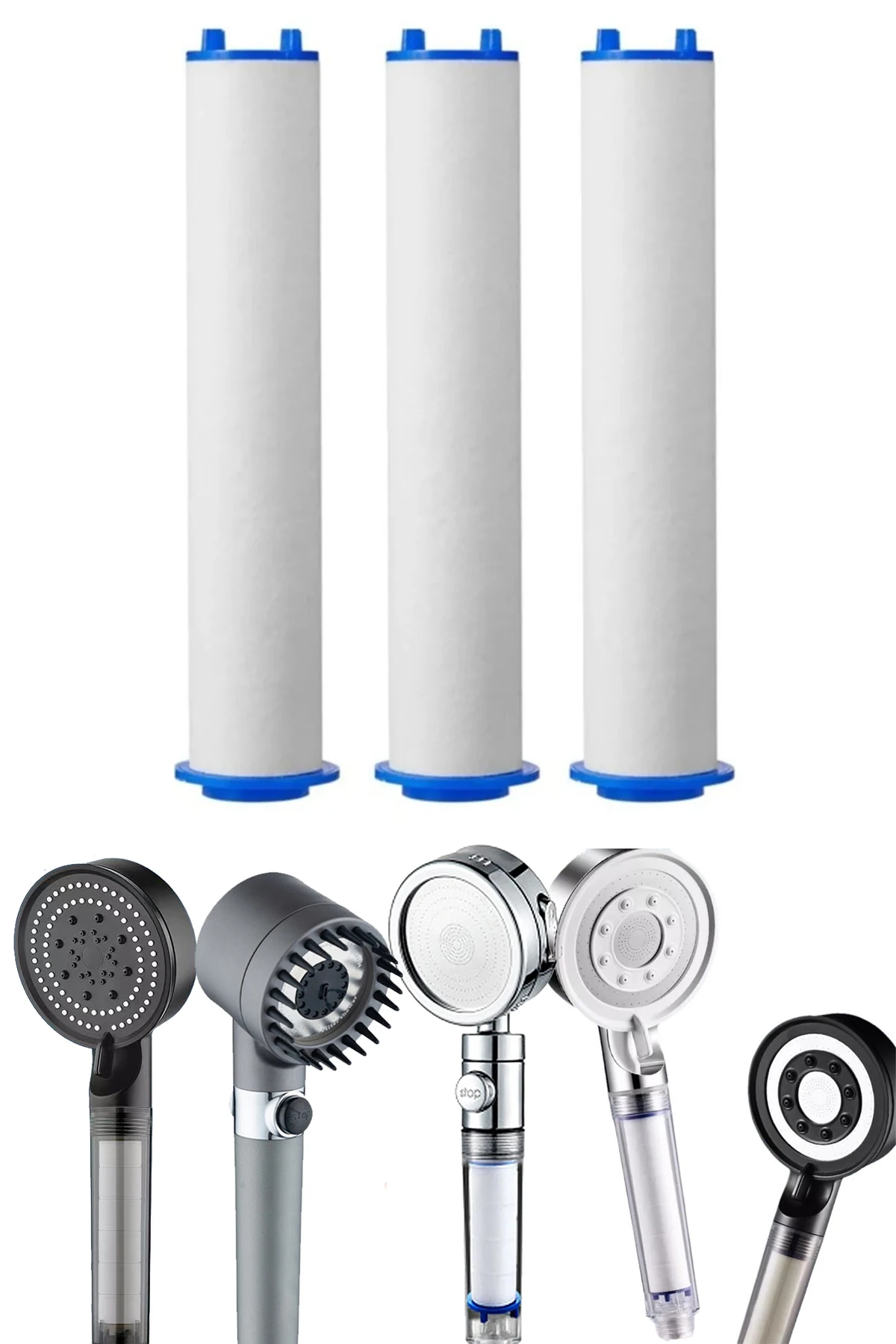 3'lü Filtreli Duş Başlığı Seti, Kireç Önleyici ve Temiz Su Filtreleri