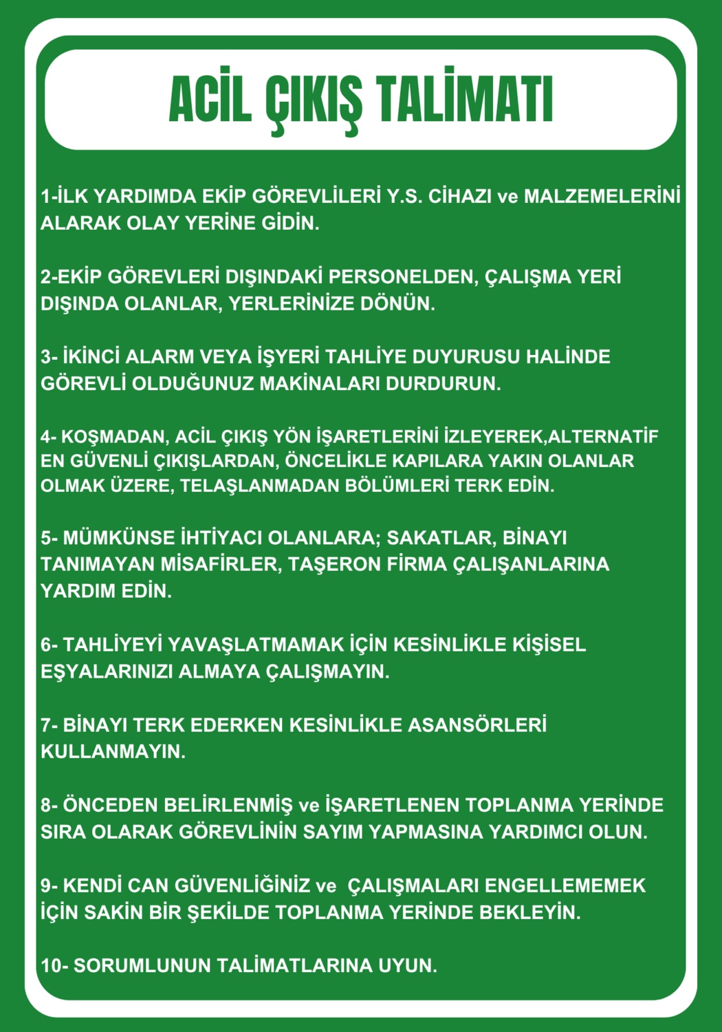 35 x 50 Acil Çıkış Talimatı Folyo Baskı Sticker Uyarı Levhası