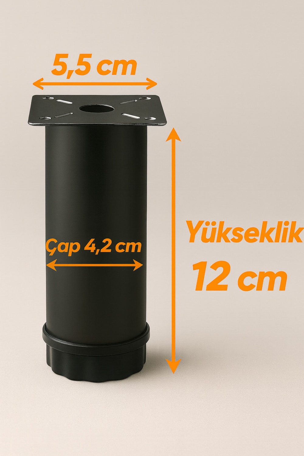 4 Adet Ayarlanabilir 12 cm Siyah Metal Mobilya Ayağı – Dolap Kanepe Baza Koltuk Yükseltici