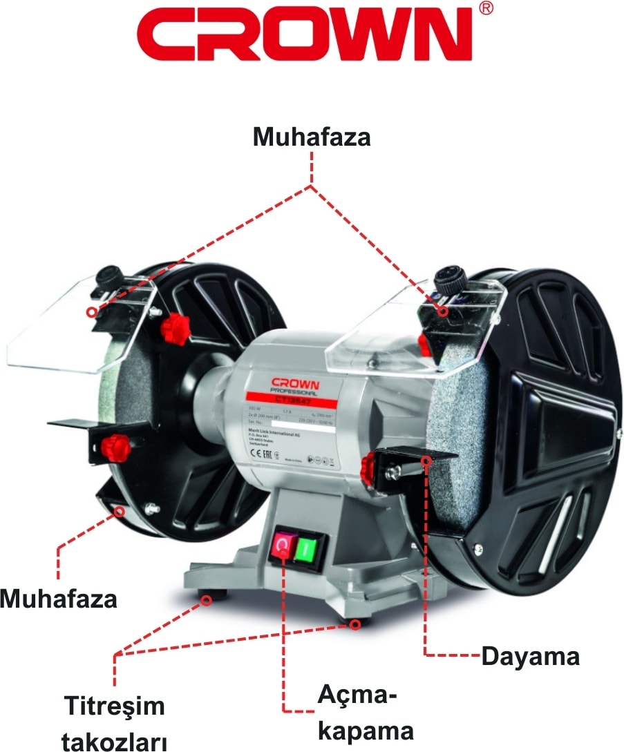 Bakır Sargılı Taş Motoru 350 Watt CT13547 | Profesyonel Taşlama Motoru 350 W Bileme Makinesi 200MM